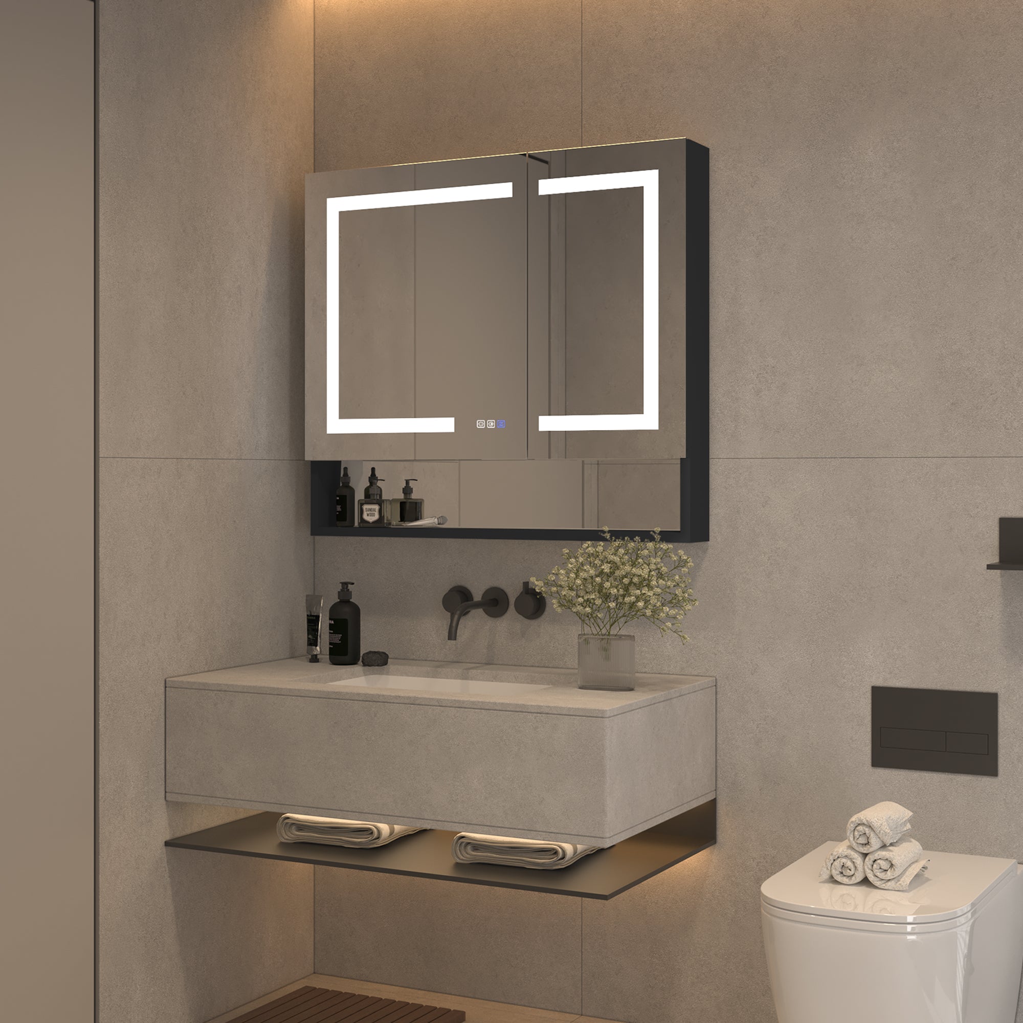 36 in. W x 32 in. H Rectangular Aluminum Medicine Cabinet with Mirror