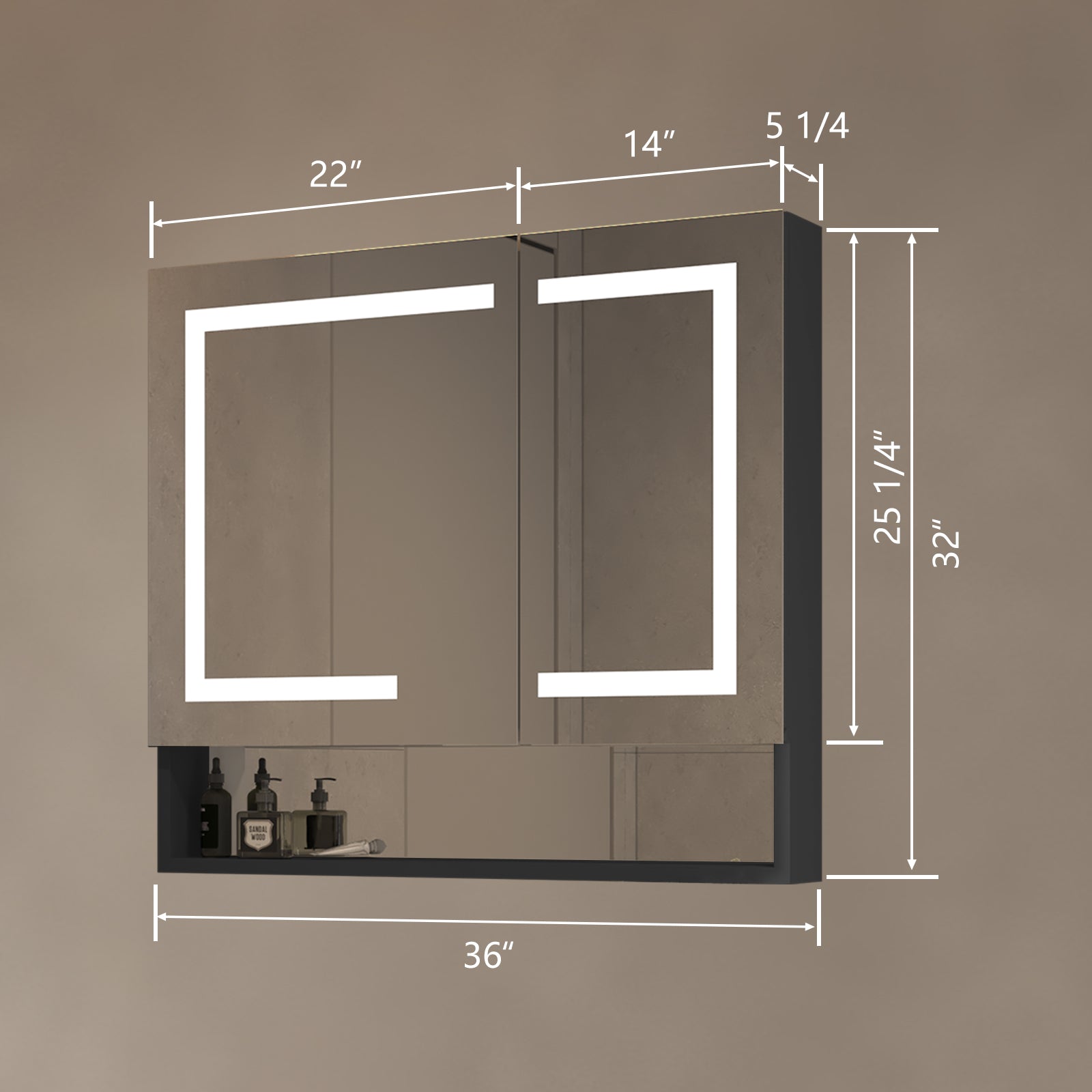 36 in. W x 32 in. H Rectangular Aluminum Medicine Cabinet with Mirror