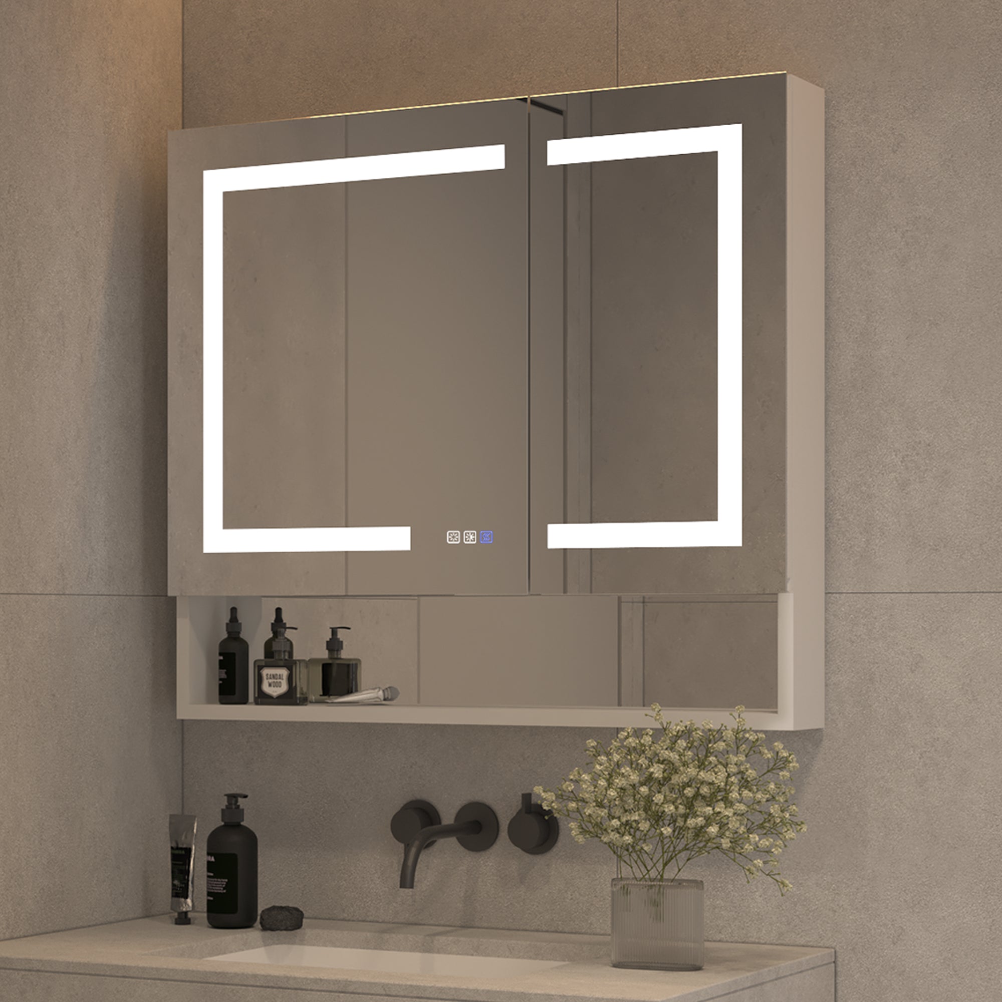 36 in. W x 32 in. H Rectangular Aluminum Medicine Cabinet with Mirror