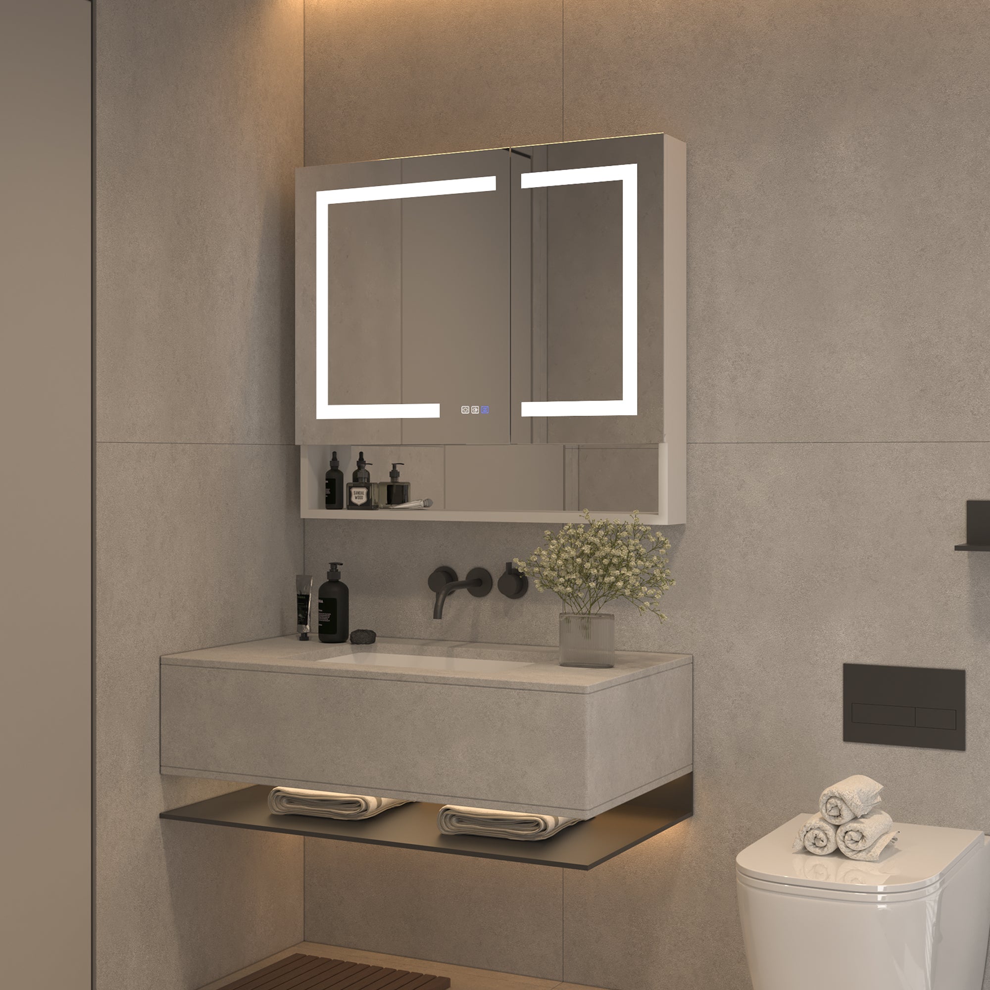 36 in. W x 32 in. H Rectangular Aluminum Medicine Cabinet with Mirror