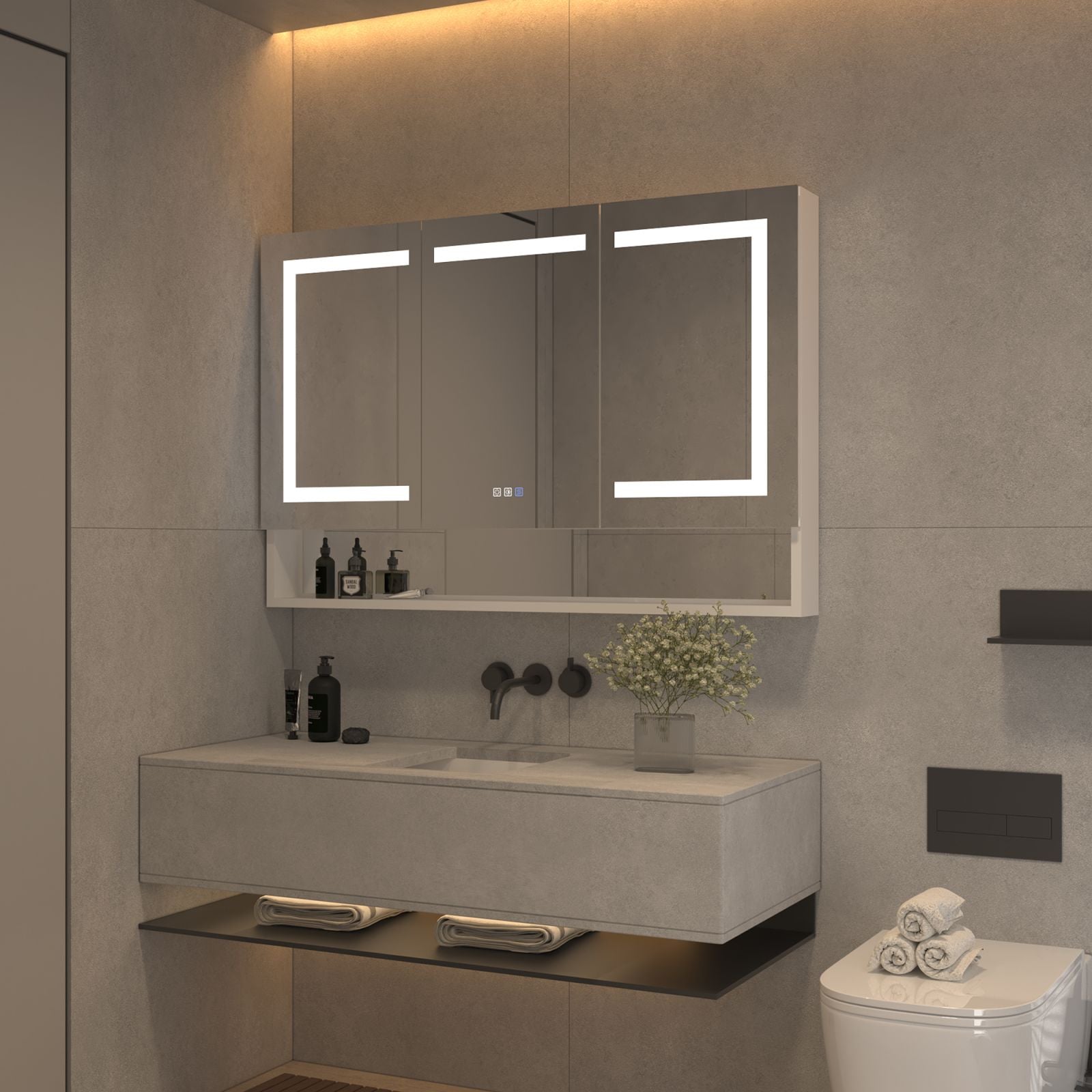 48 in. W x 32 in. H Rectangular Aluminum Medicine Cabinet with Mirror