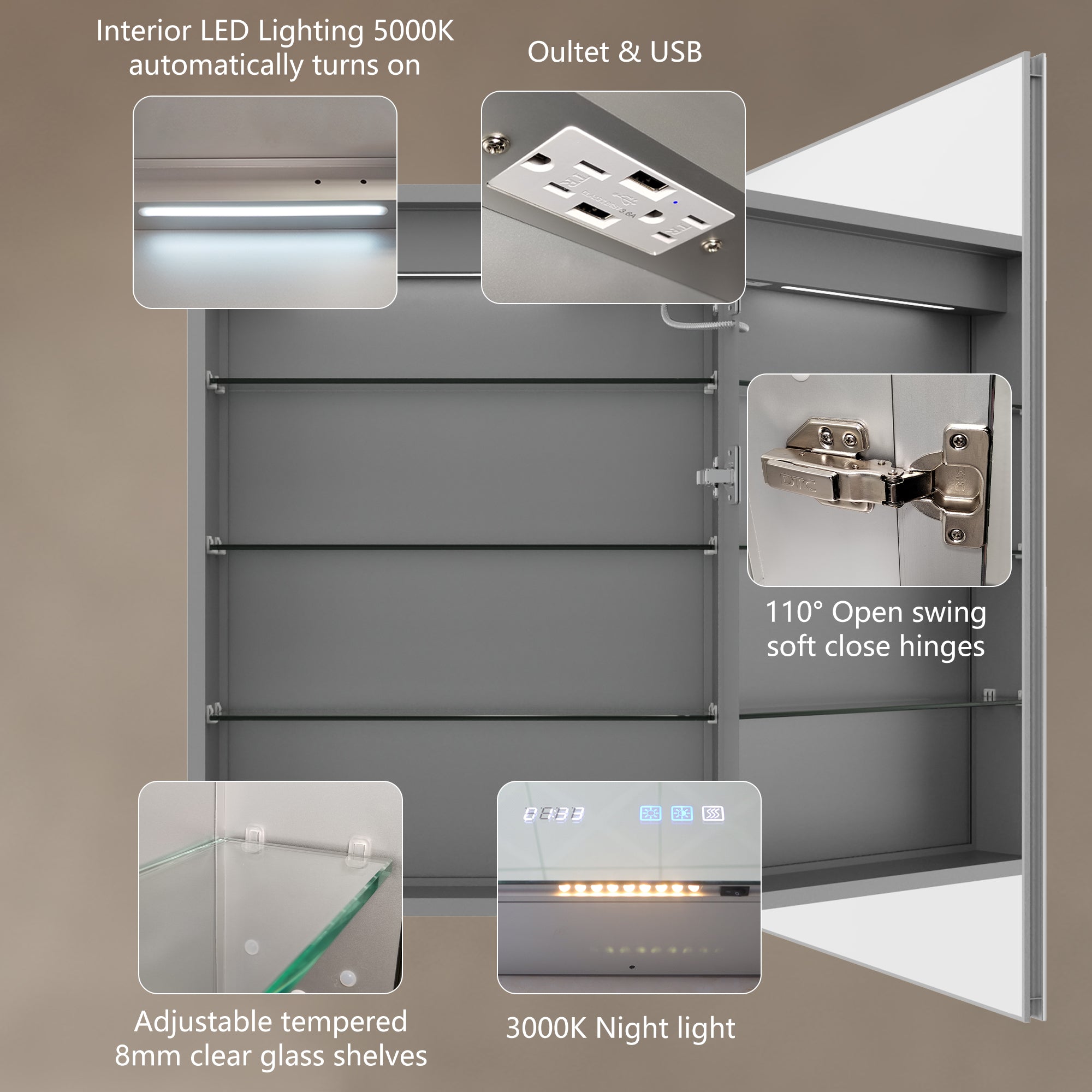 24 in. W x 32 in. H Aluminum Surface Mount Medicine Cabinet with Mirror
