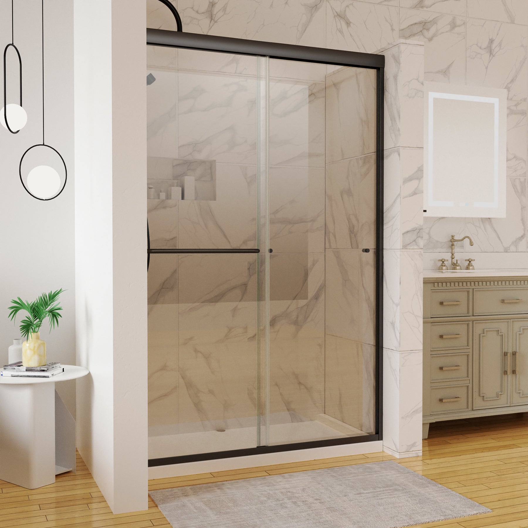 Sliding Semi-Frameless Shower Door with Clear Glass