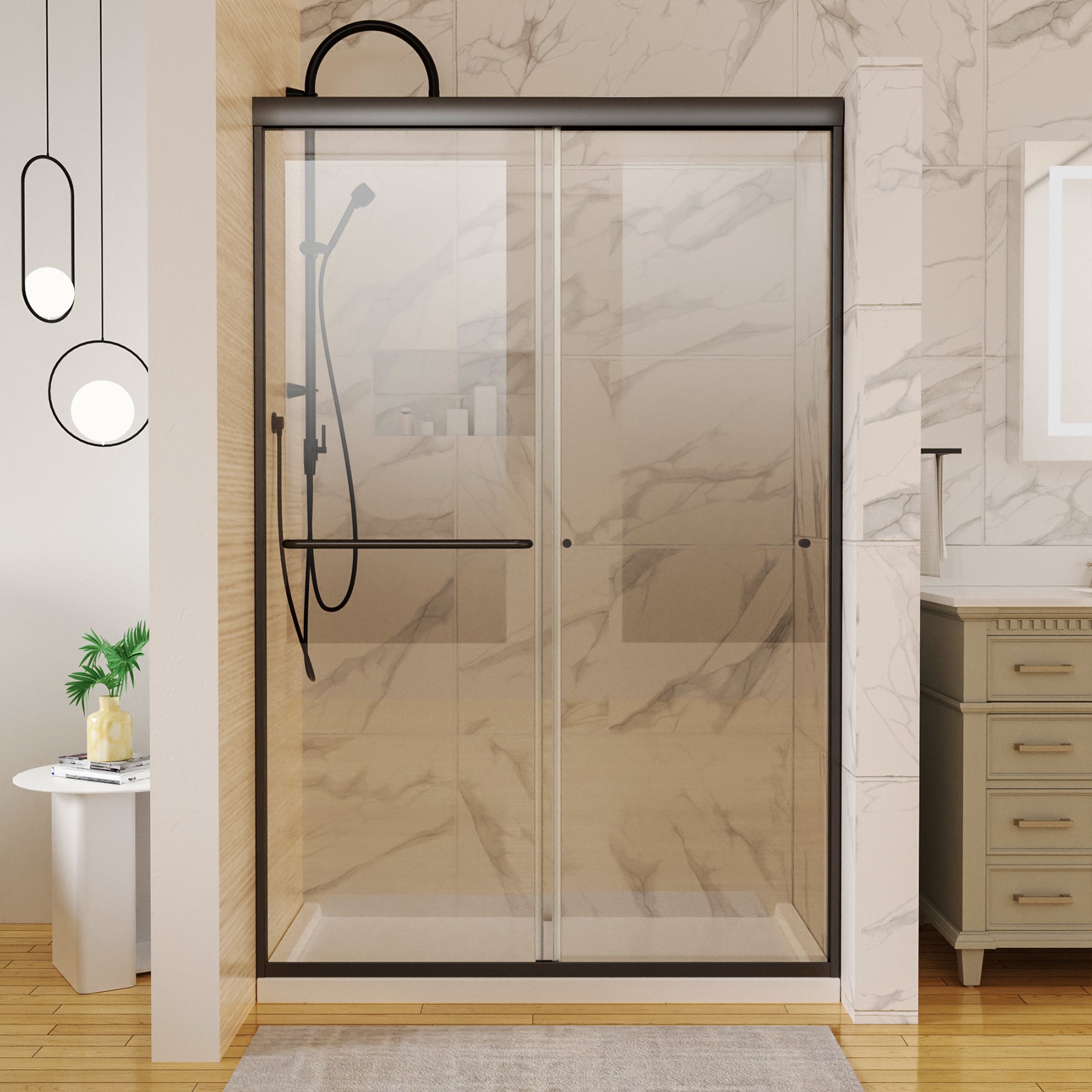 Sliding Semi-Frameless Shower Door with Clear Glass