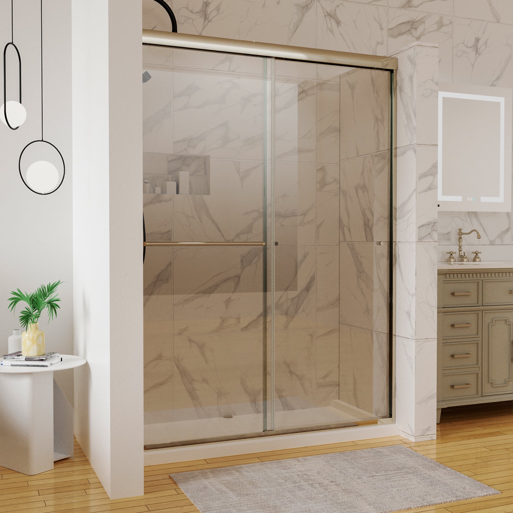 Sliding Semi-Frameless Shower Door with Clear Glass