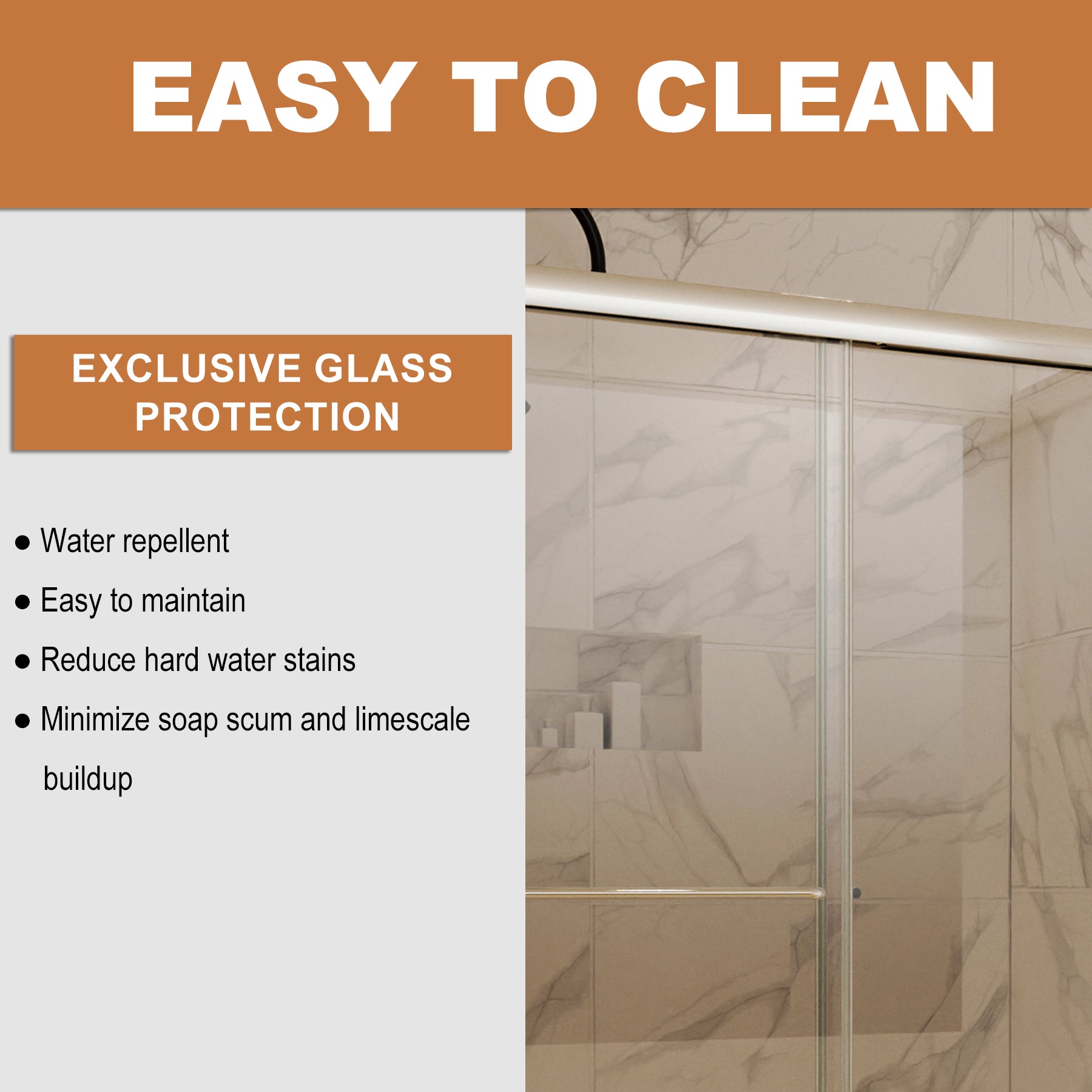 Sliding Semi-Frameless Shower Door with Clear Glass