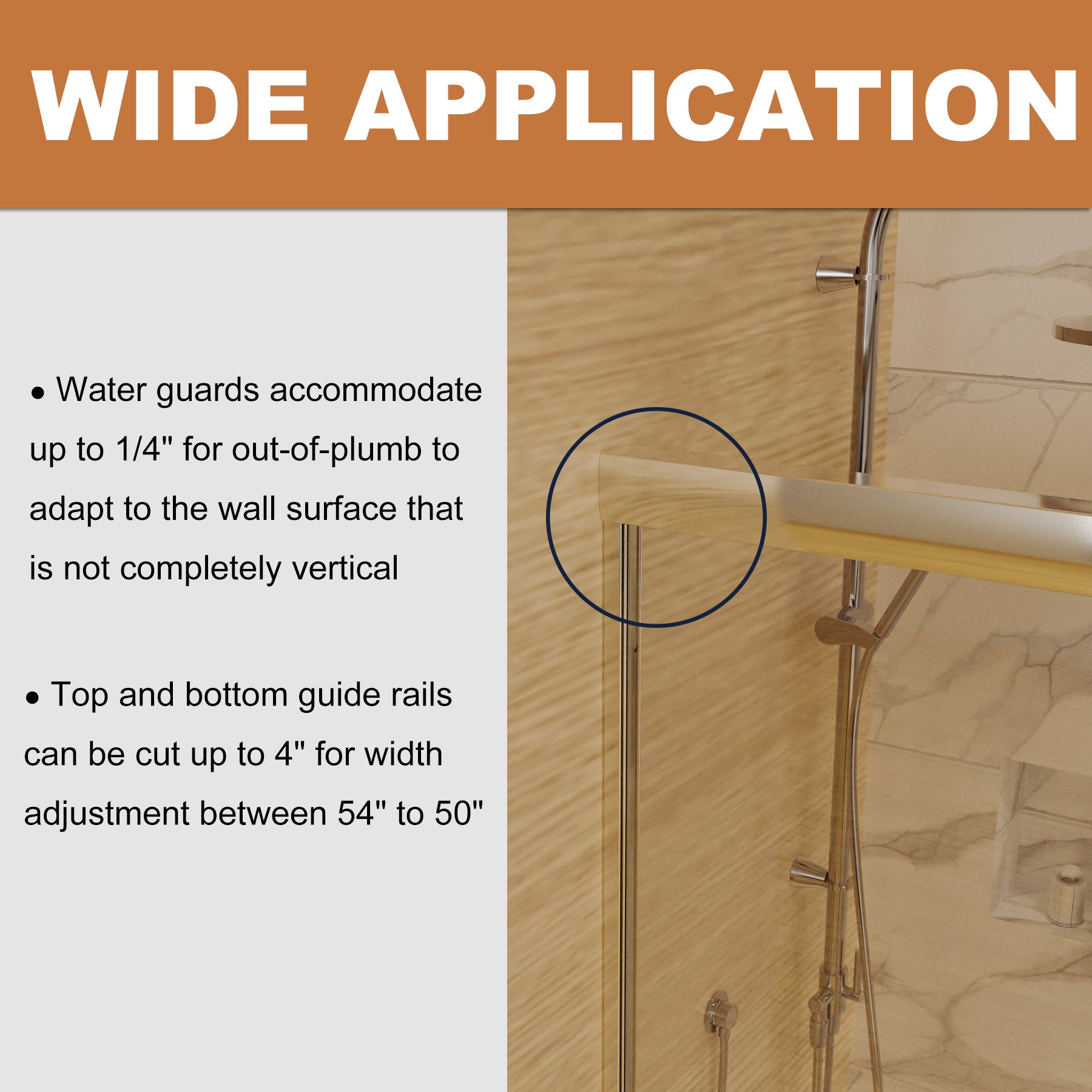 Sliding Semi-Frameless Shower Door with Clear Glass