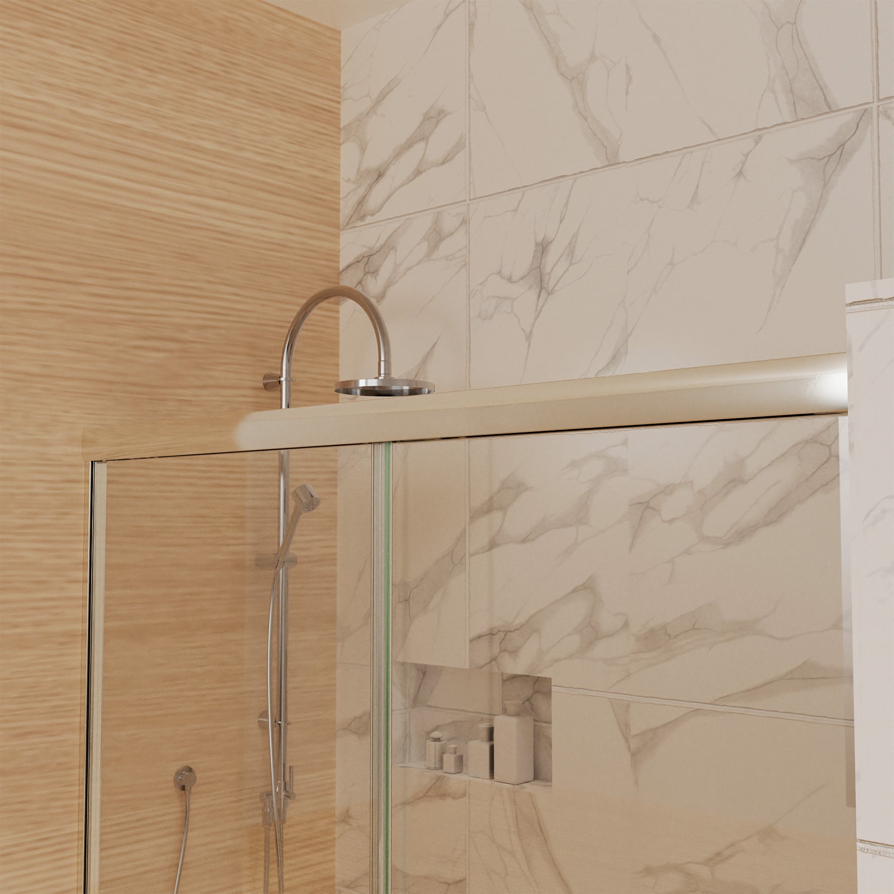 Sliding Semi-Frameless Shower Door with Clear Glass