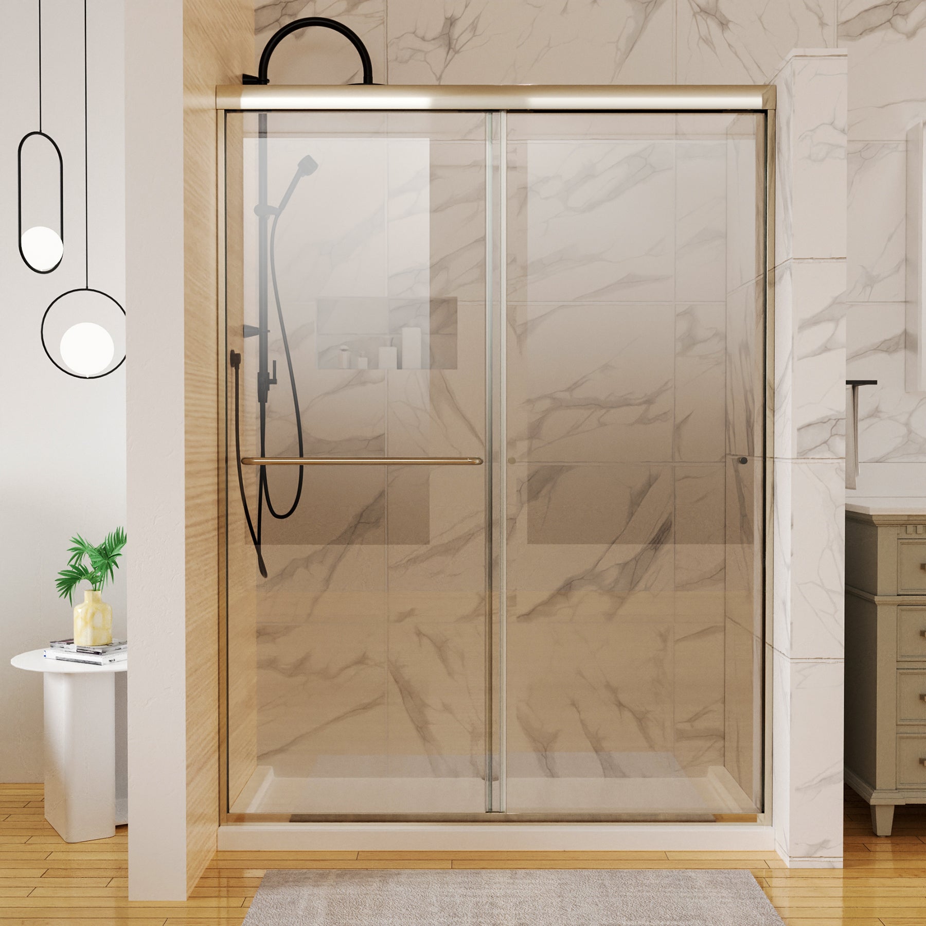 Sliding Semi-Frameless Shower Door with Clear Glass
