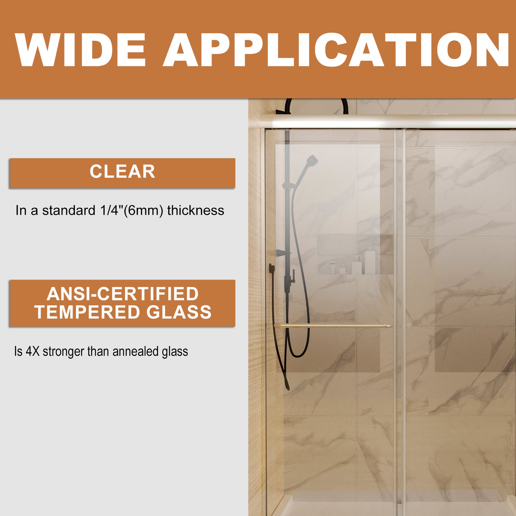 Sliding Semi-Frameless Shower Door with Clear Glass
