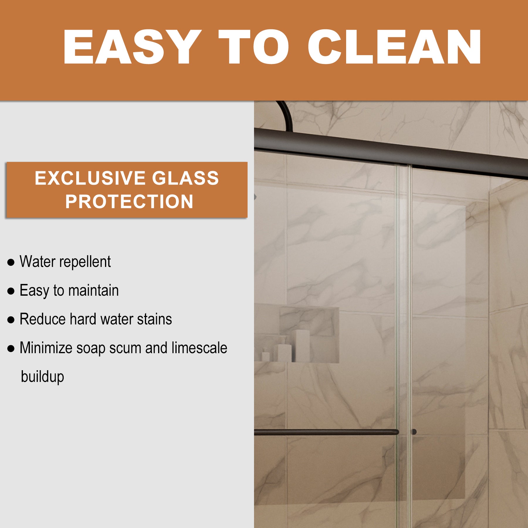 Sliding Semi-Frameless Shower Door with Clear Glass