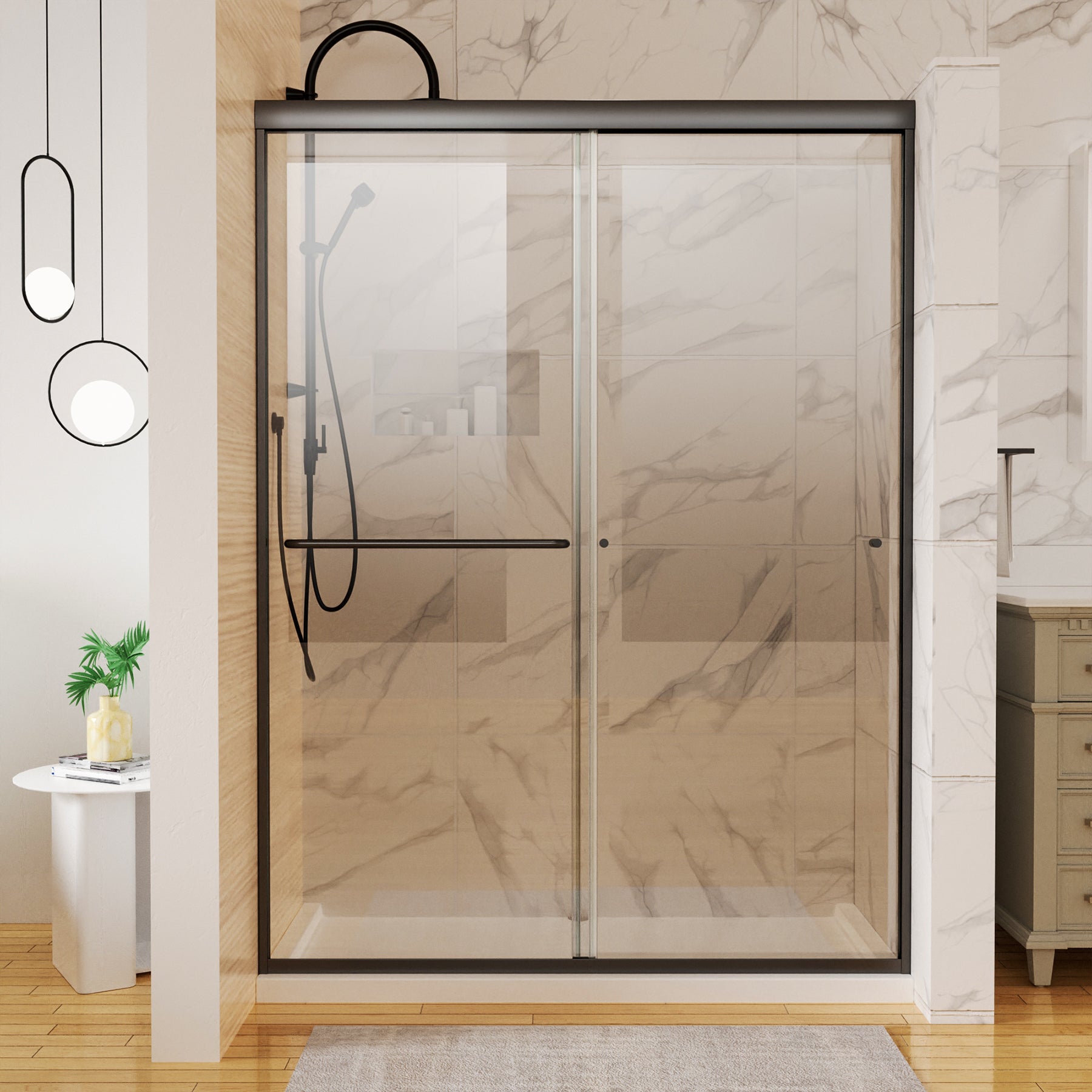 Sliding Semi-Frameless Shower Door with Clear Glass