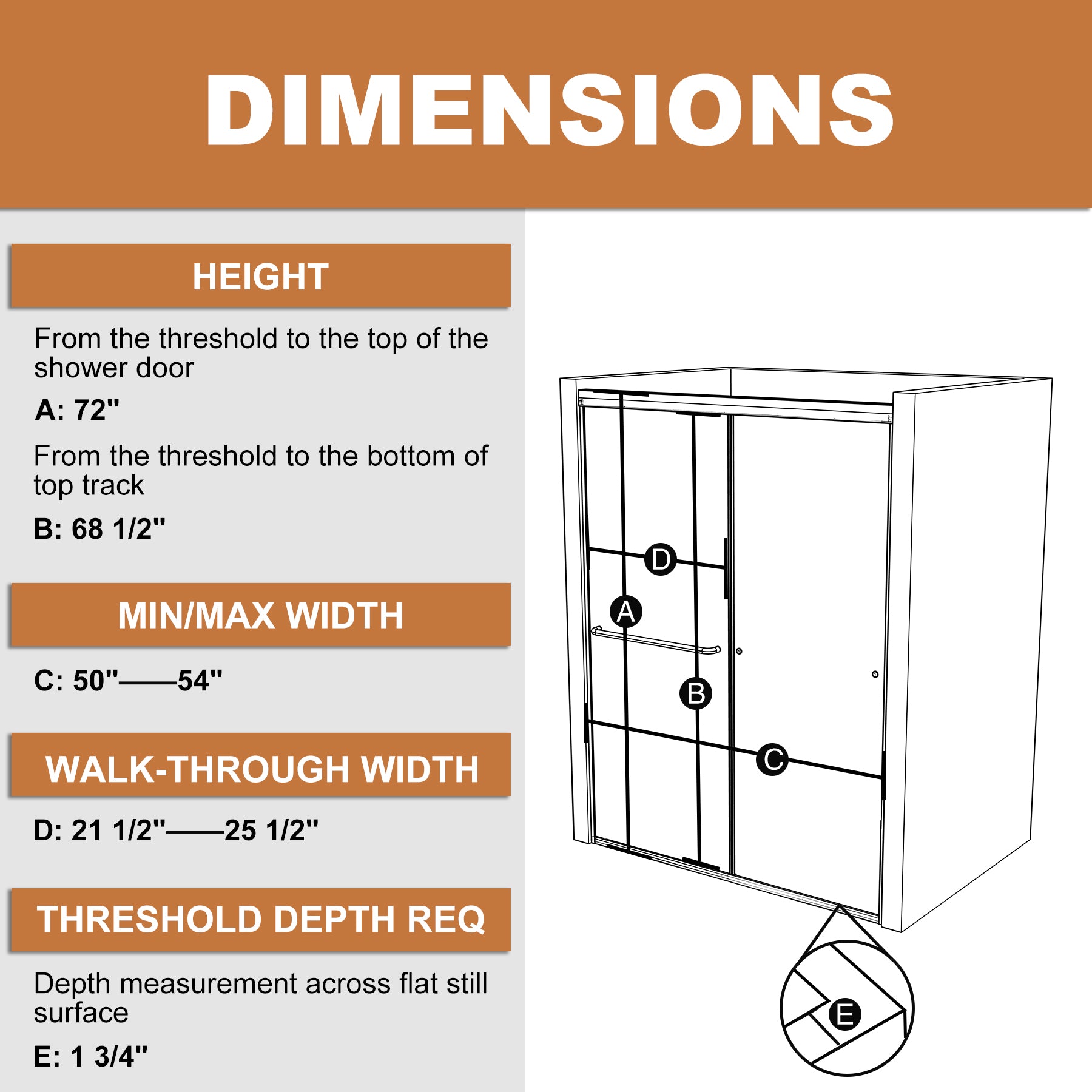 Sliding Semi-Frameless Shower Door with Clear Glass