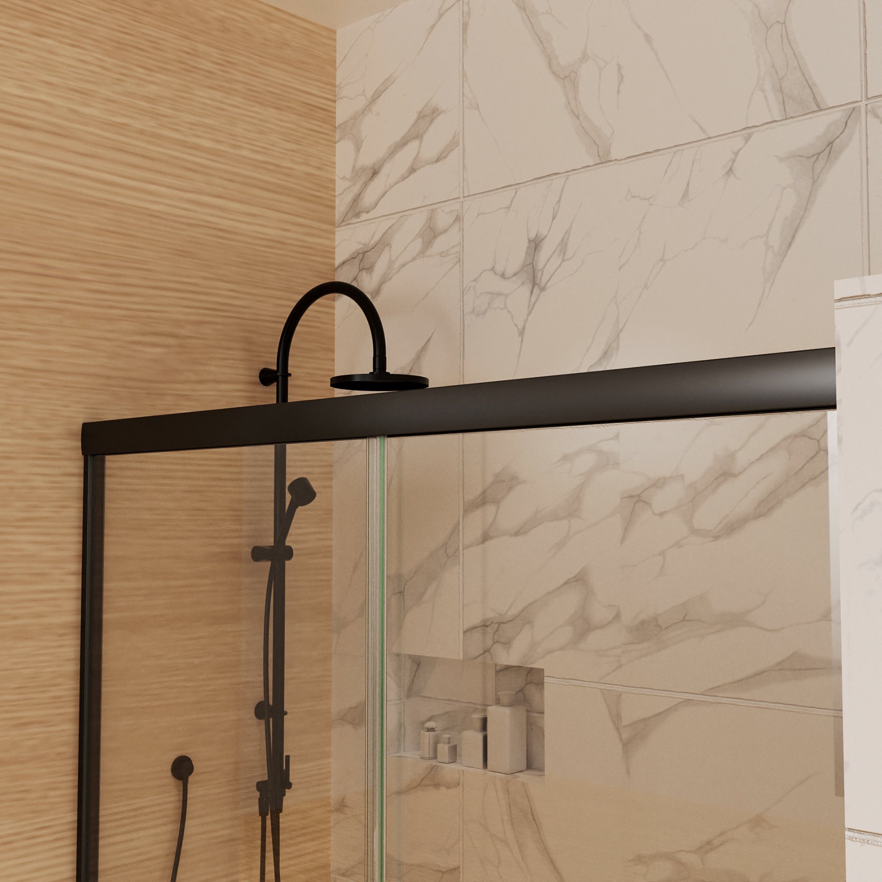 Sliding Semi-Frameless Shower Door with Clear Glass