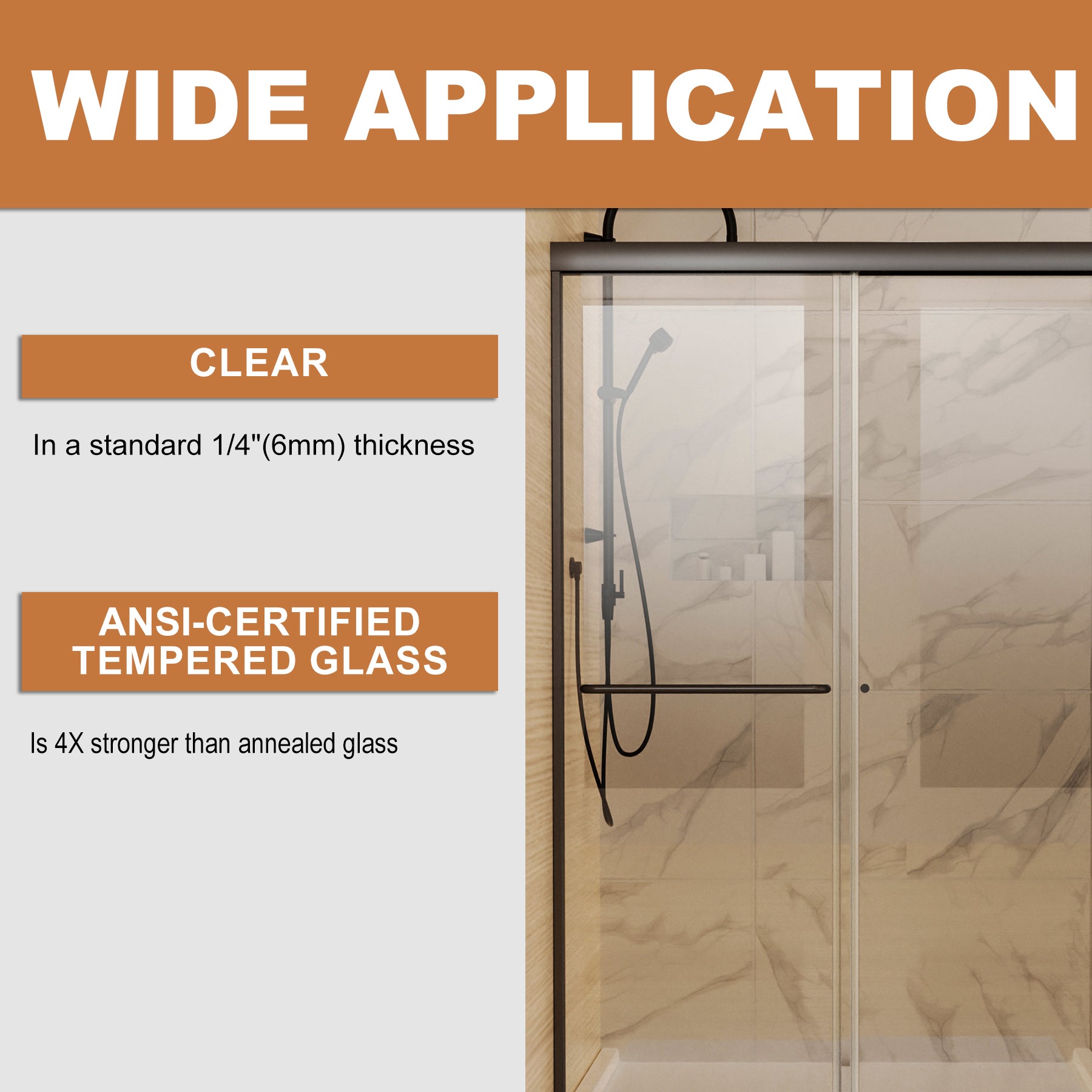 Sliding Semi-Frameless Shower Door with Clear Glass