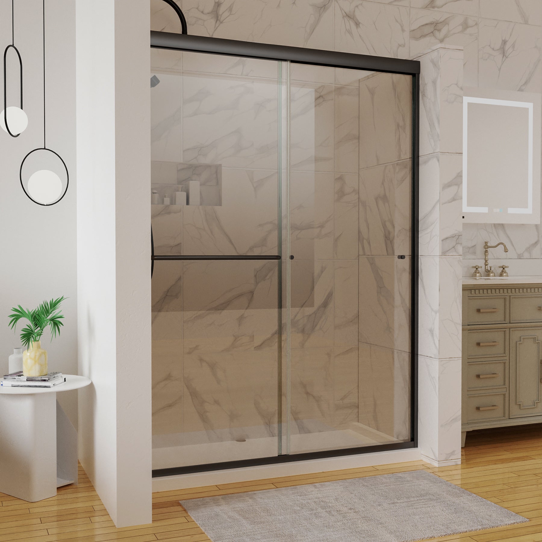Sliding Semi-Frameless Shower Door with Clear Glass