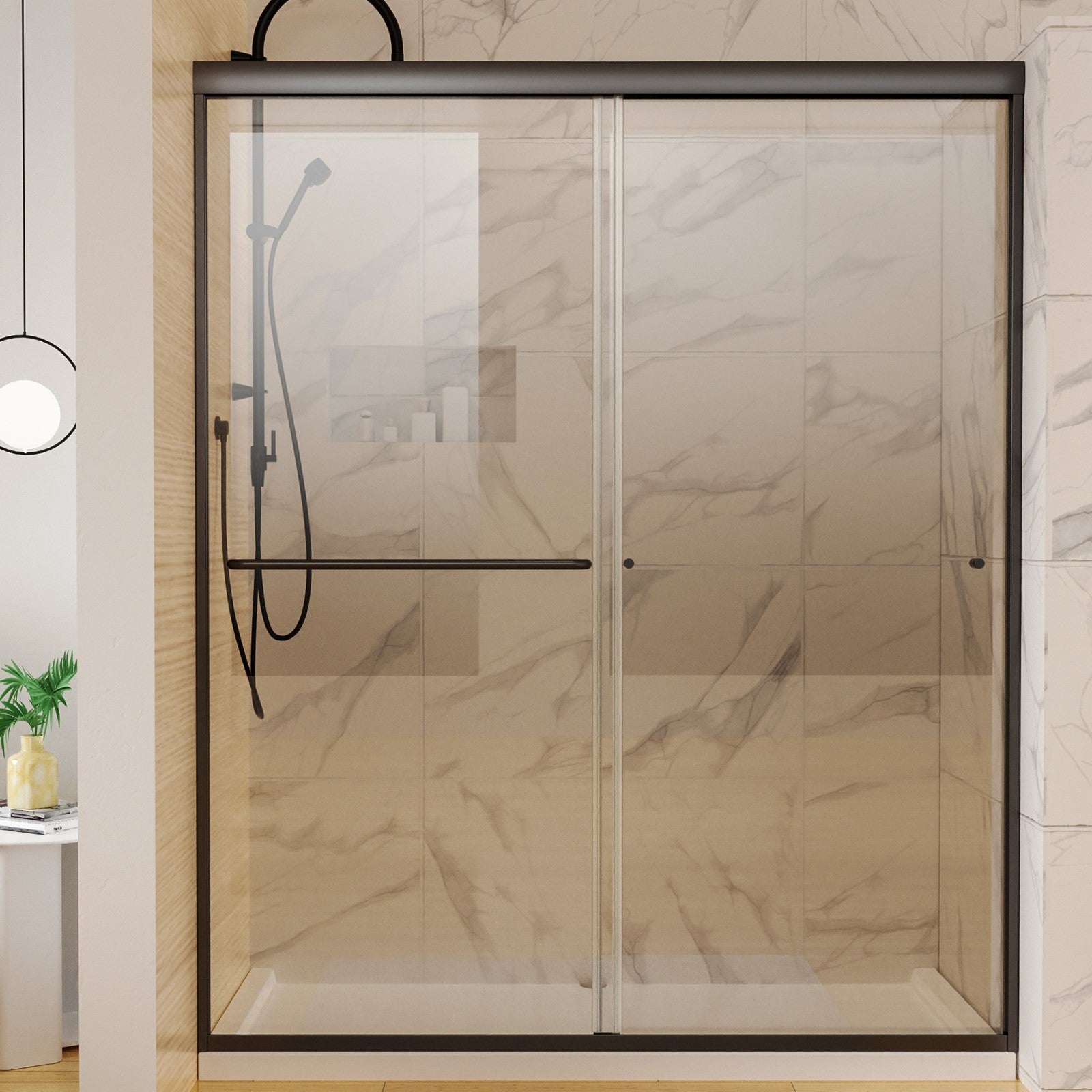 Sliding Semi-Frameless Shower Door with Clear Glass