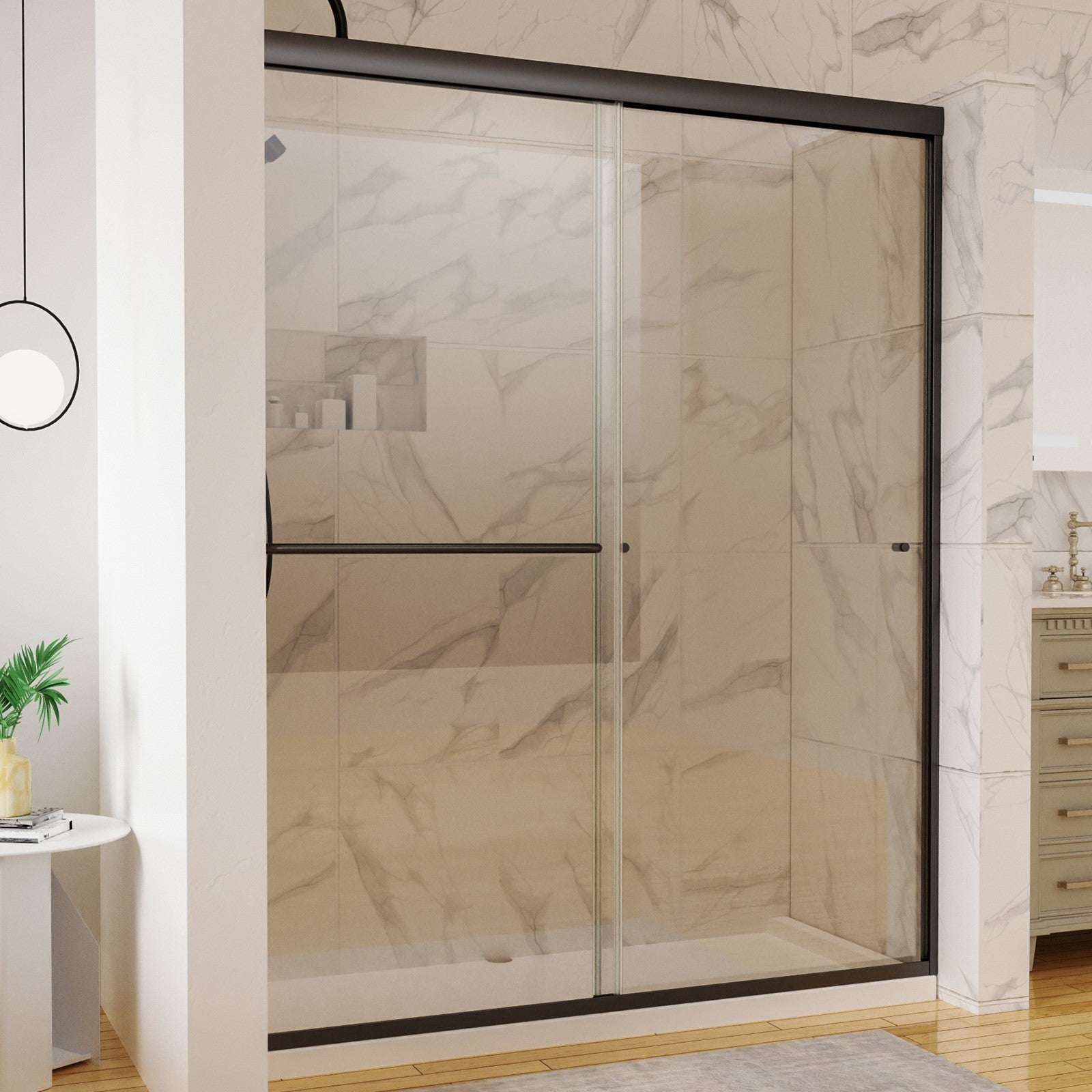 Sliding Semi-Frameless Shower Door with Clear Glass