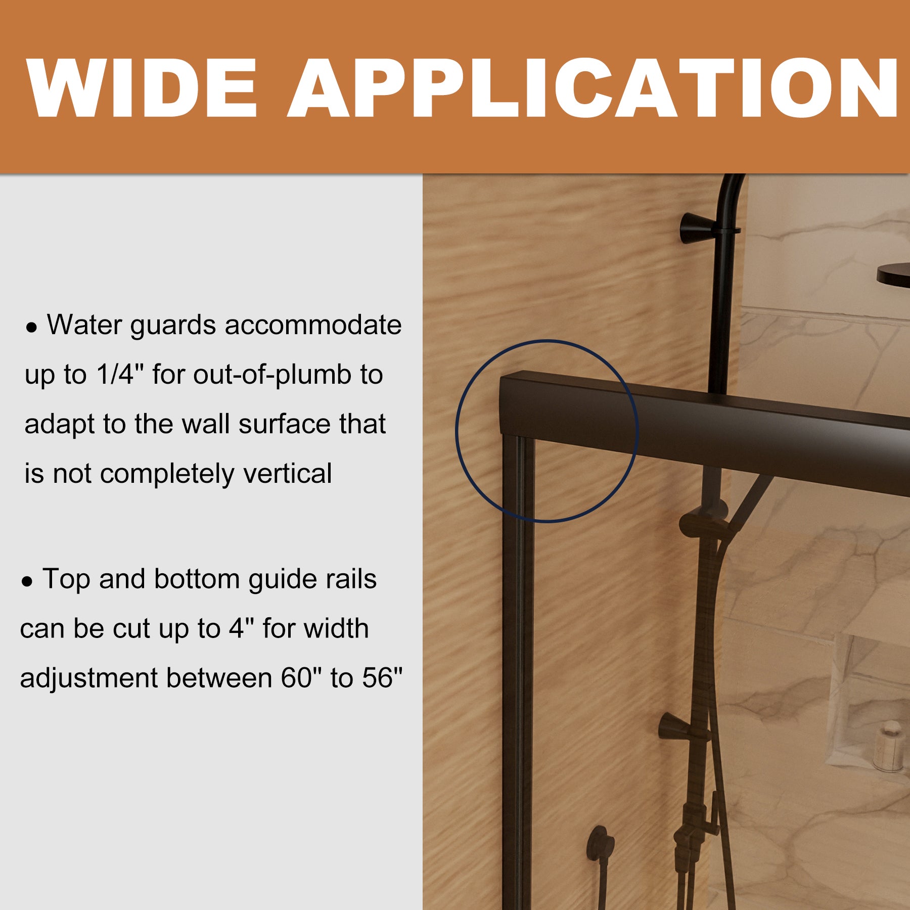 Sliding Semi-Frameless Shower Door with Clear Glass