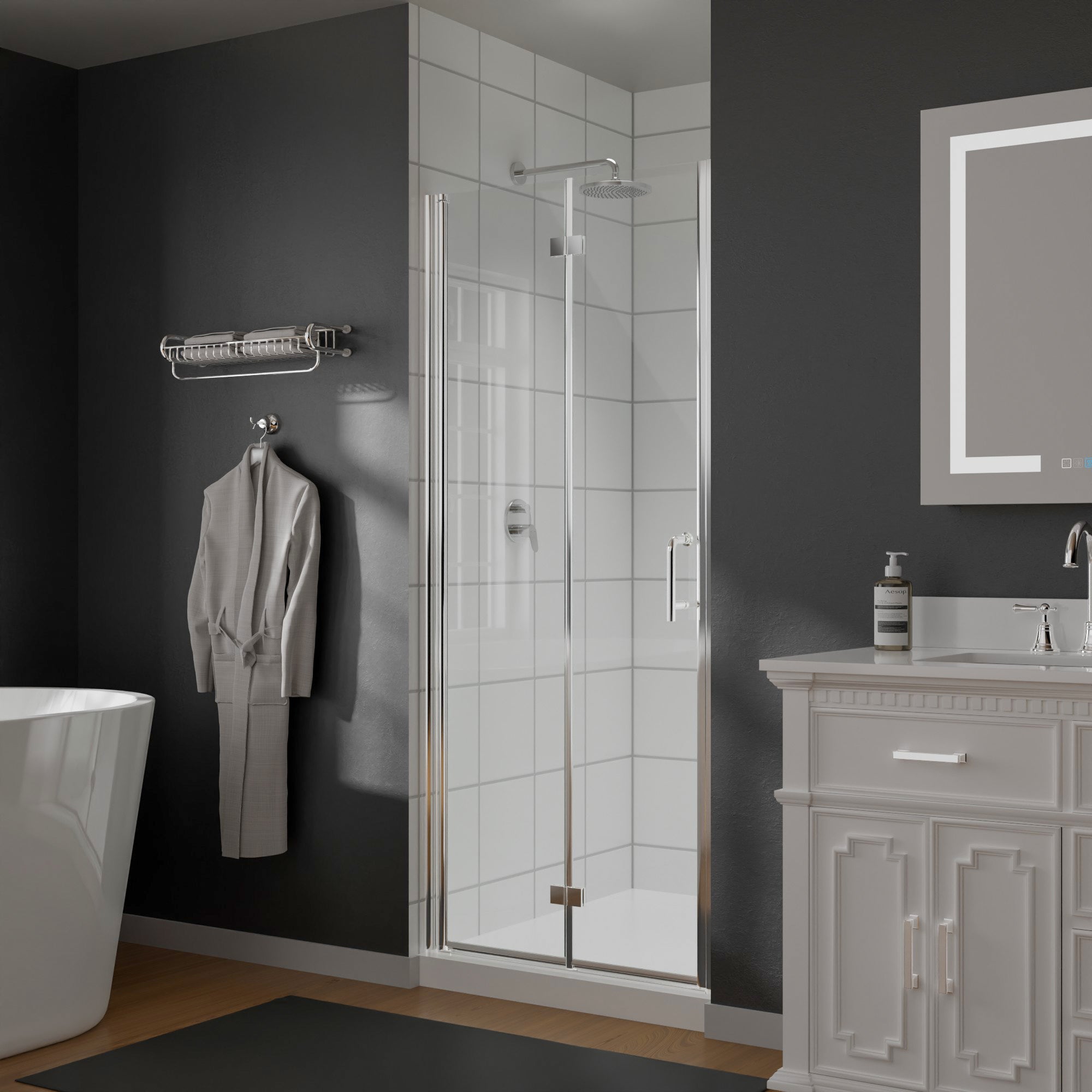 32 in. W x 72 in. H Bi-Fold Semi-Frameless Shower Door in Chrome Finish with Clear Glass
