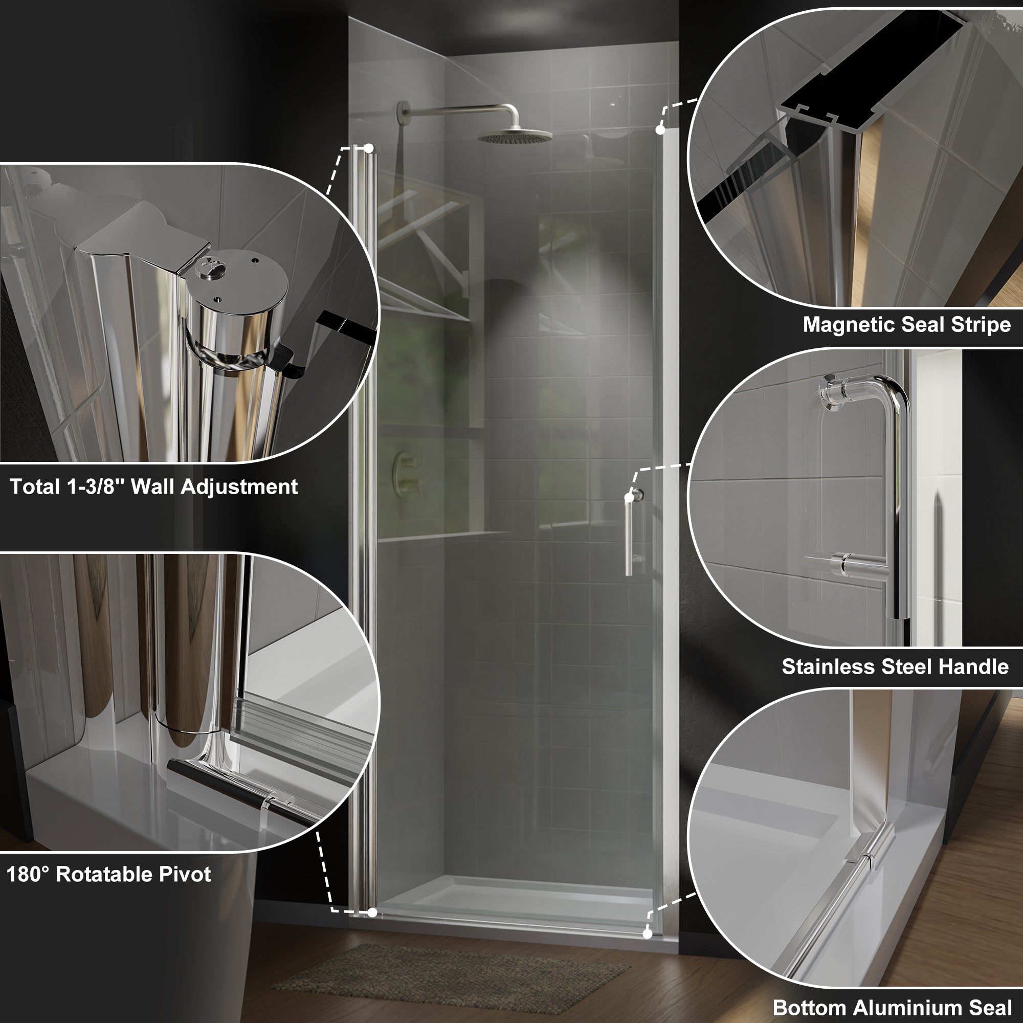 32 in. W x 72 in. H Bi-Fold Semi-Frameless Shower Door in Chrome Finish with Clear Glass