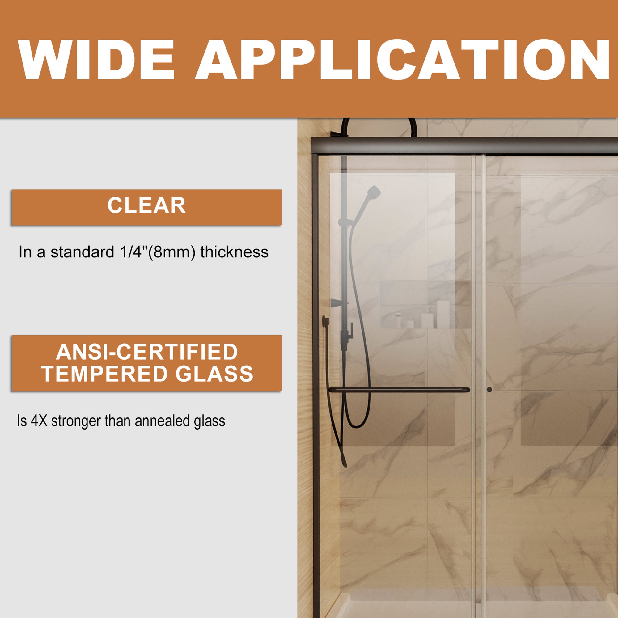 48“ x 72"  Framed Double Sliding Shower Door in Black