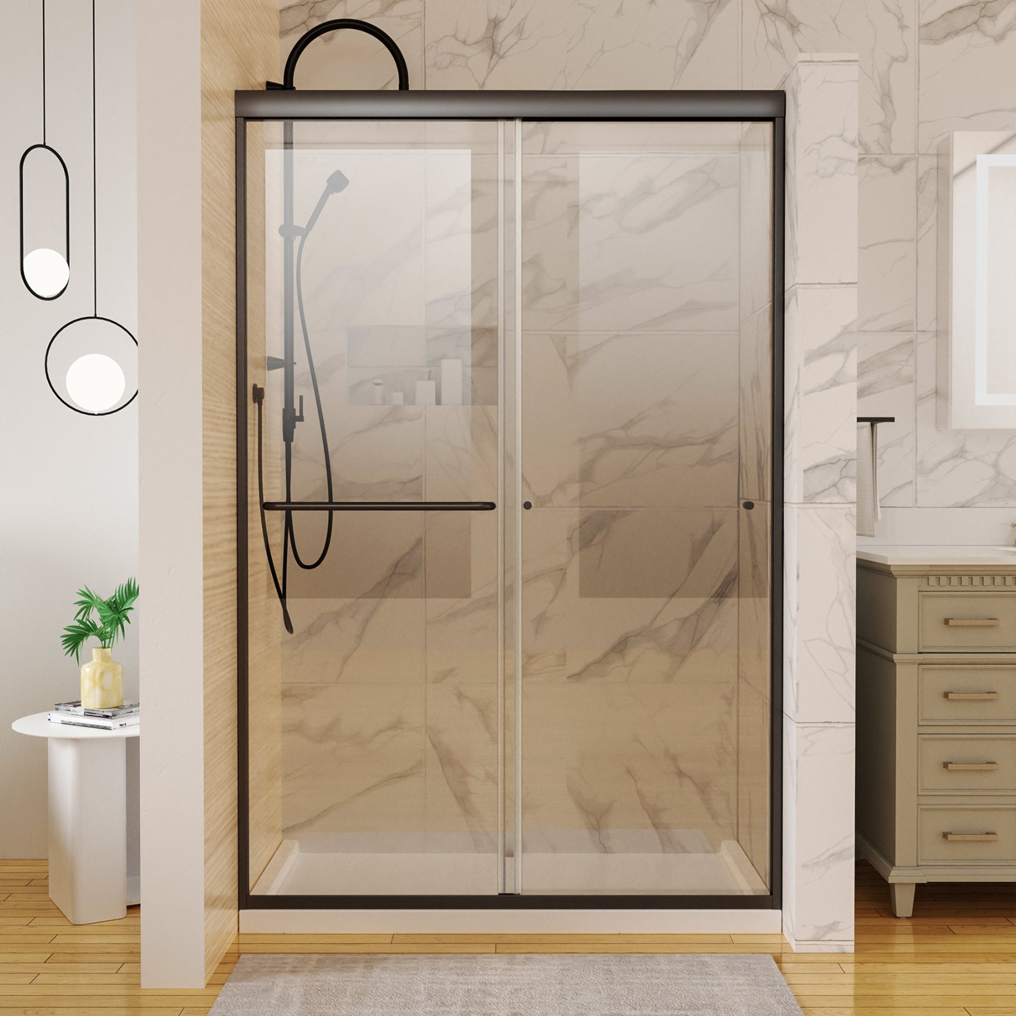 48“ x 72"  Framed Double Sliding Shower Door in Black