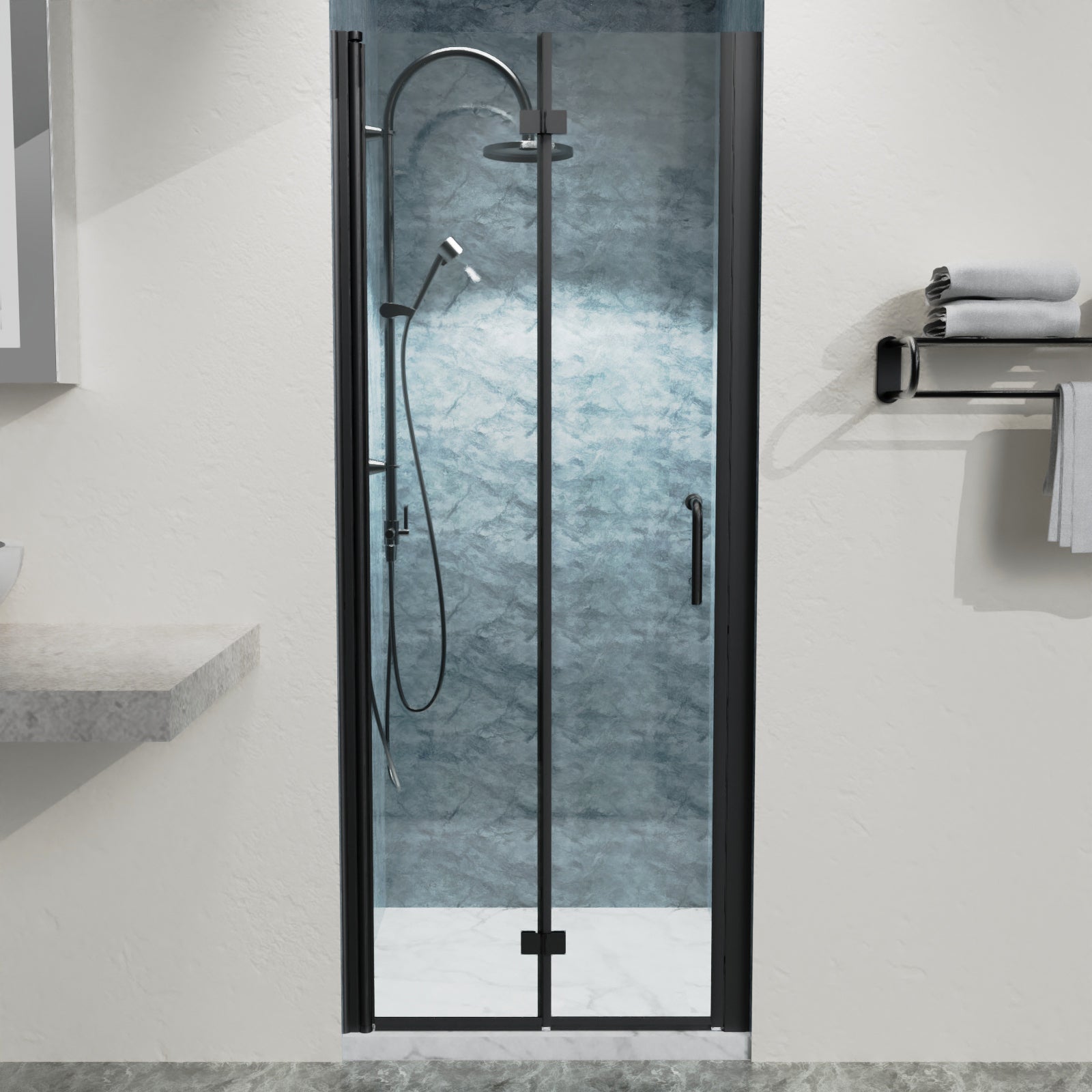 30“ x 72" Bi-Fold Semi-Frameless Shower Doors Matte Black