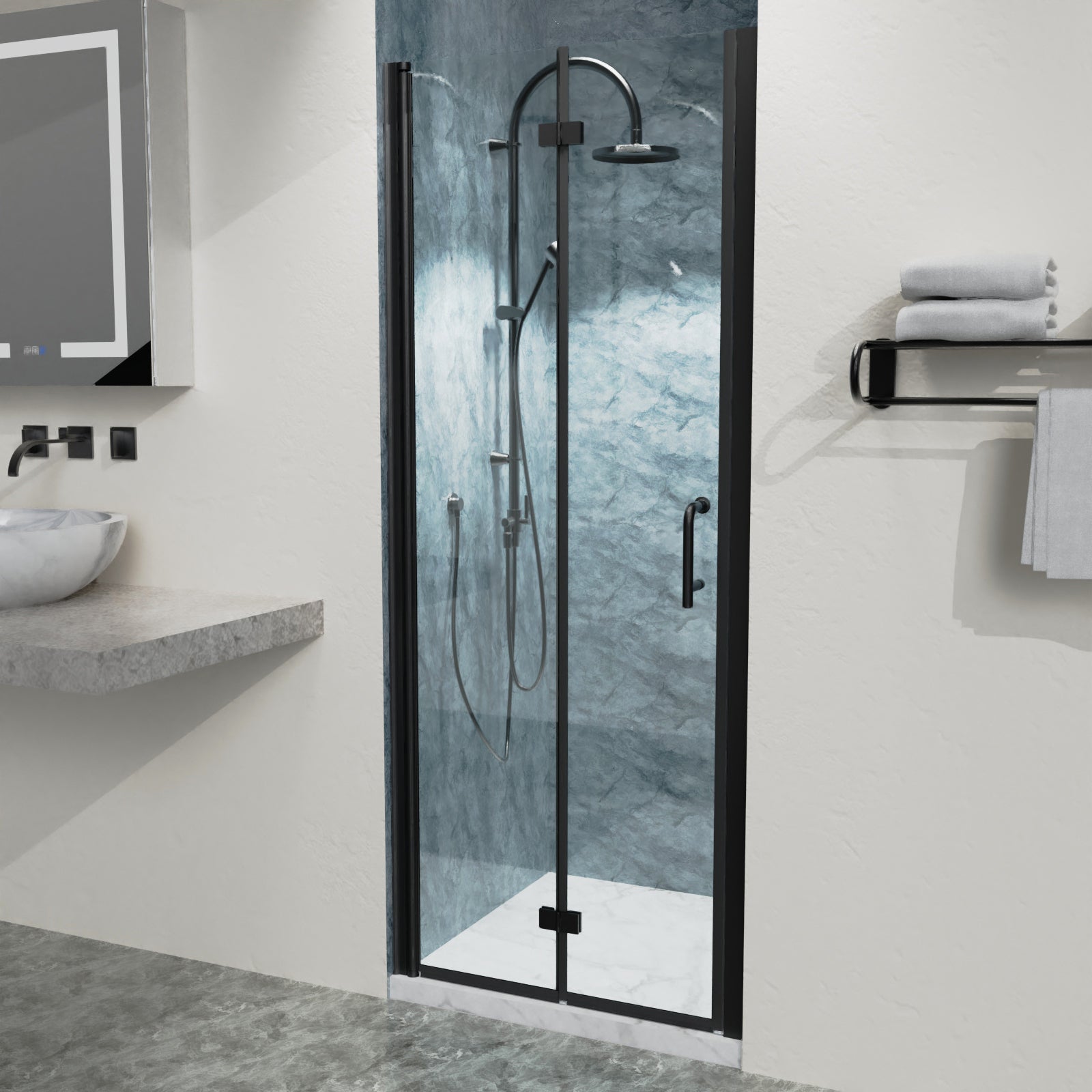 30“ x 72" Bi-Fold Semi-Frameless Shower Doors Matte Black