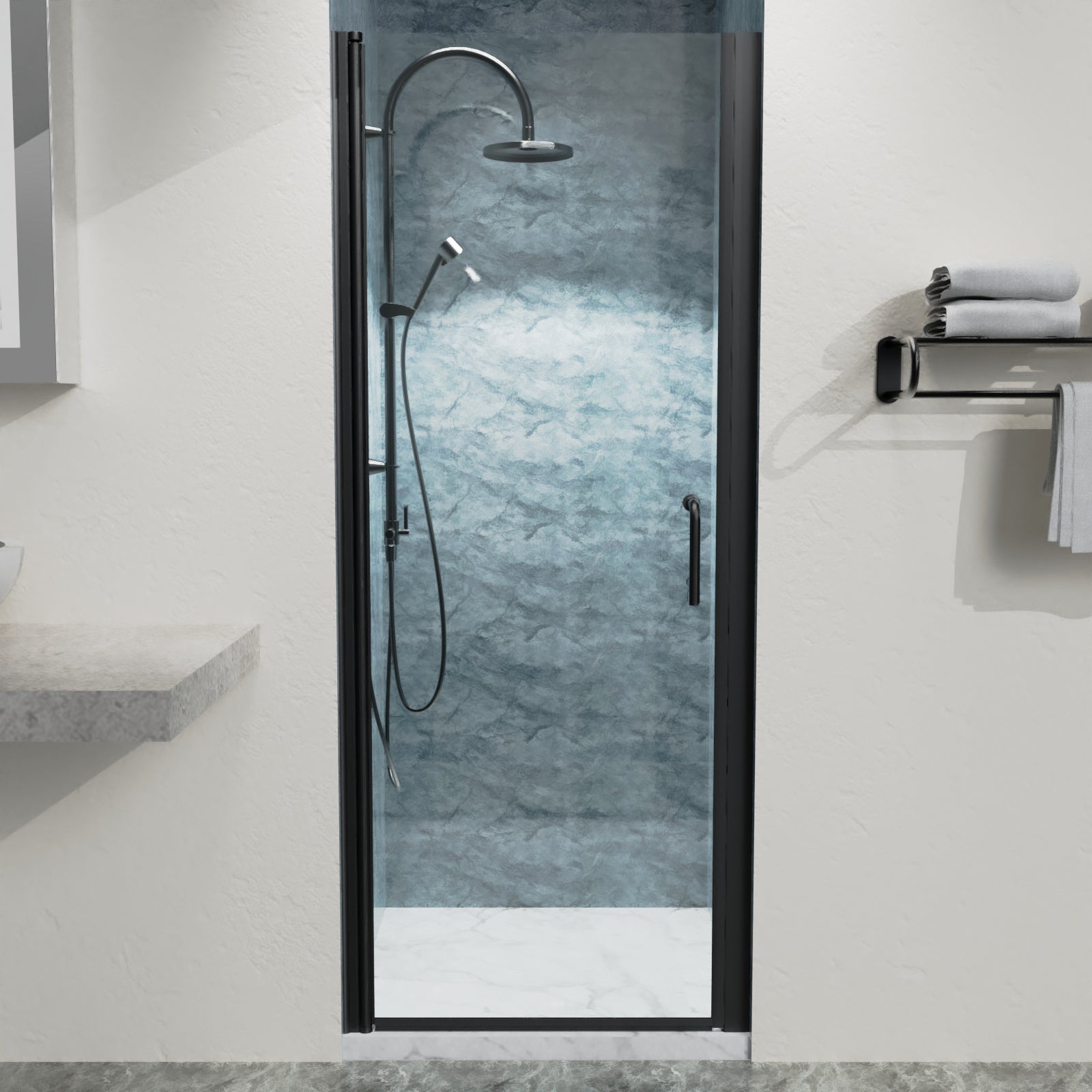 30" x 72" Semi-Frameless Pivot Shower Door  in Matte Black
