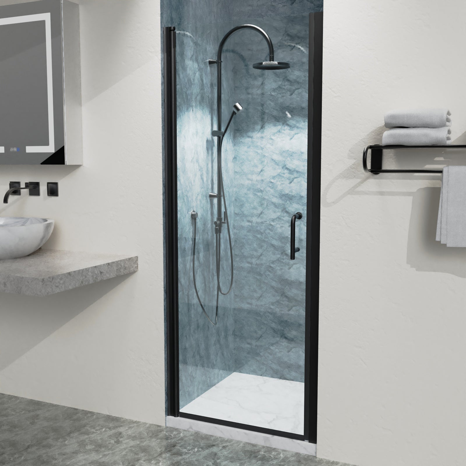 30" x 72" Semi-Frameless Pivot Shower Door  in Matte Black