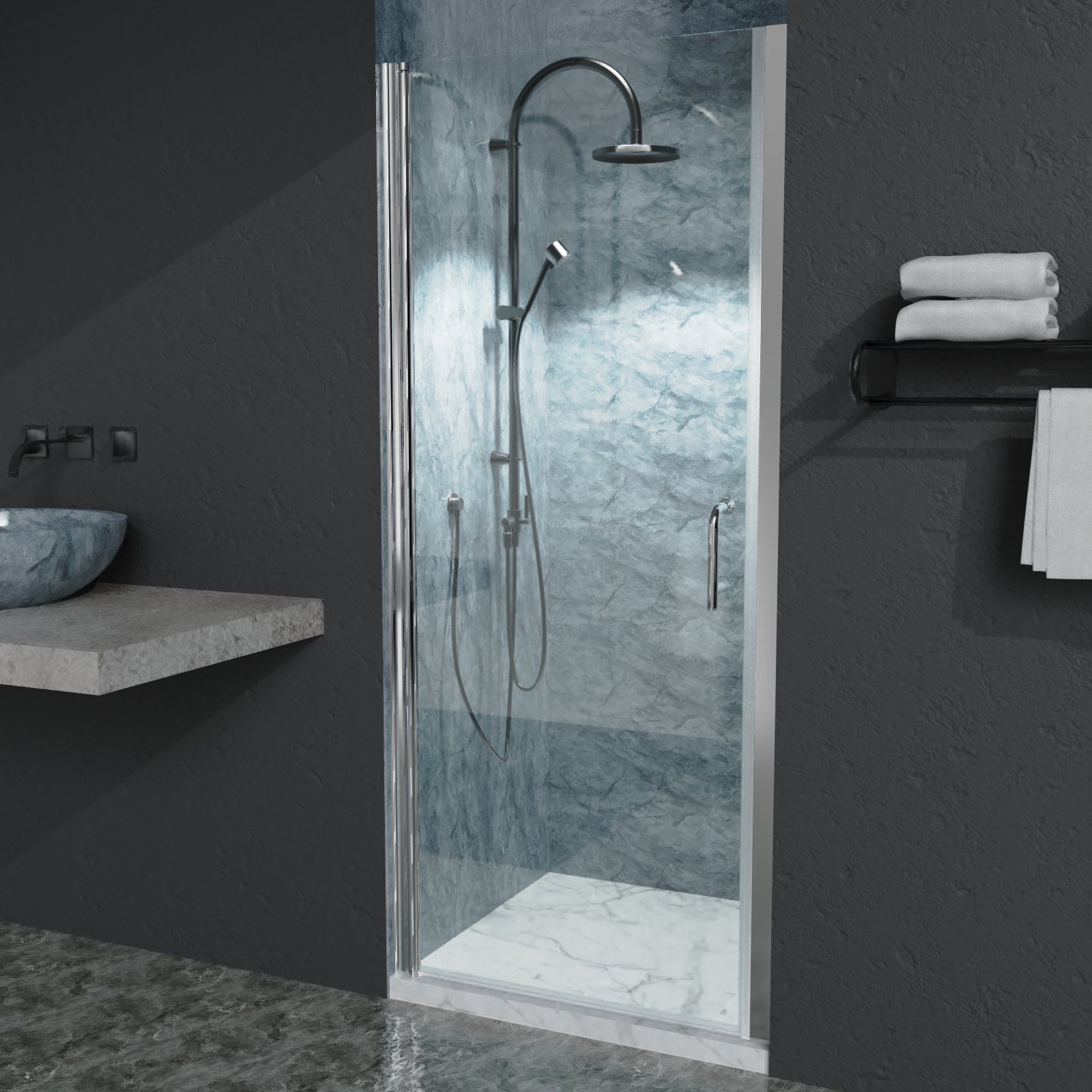 32" x 72" Semi-Frameless Pivot Shower Door