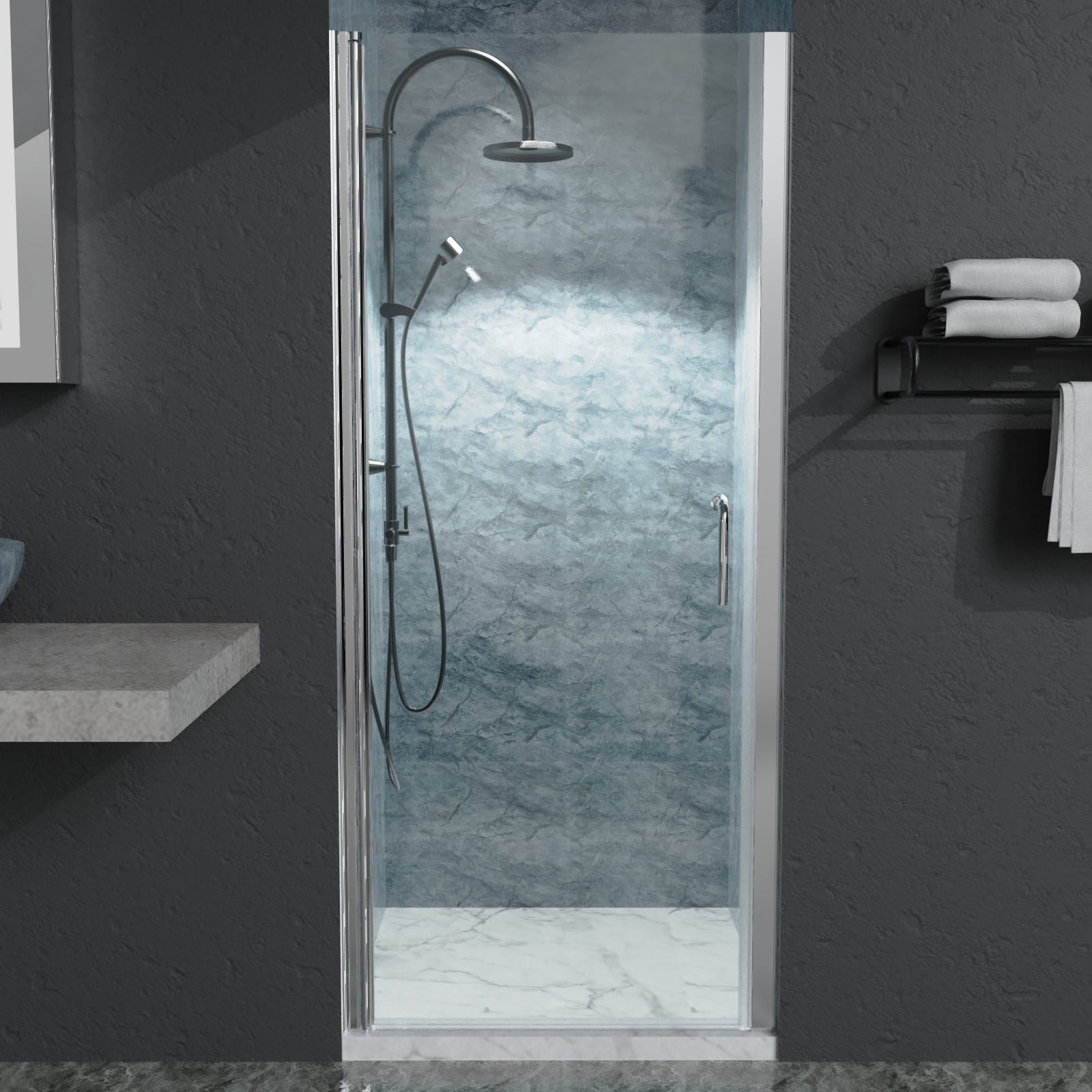 32" x 72" Semi-Frameless Pivot Shower Door