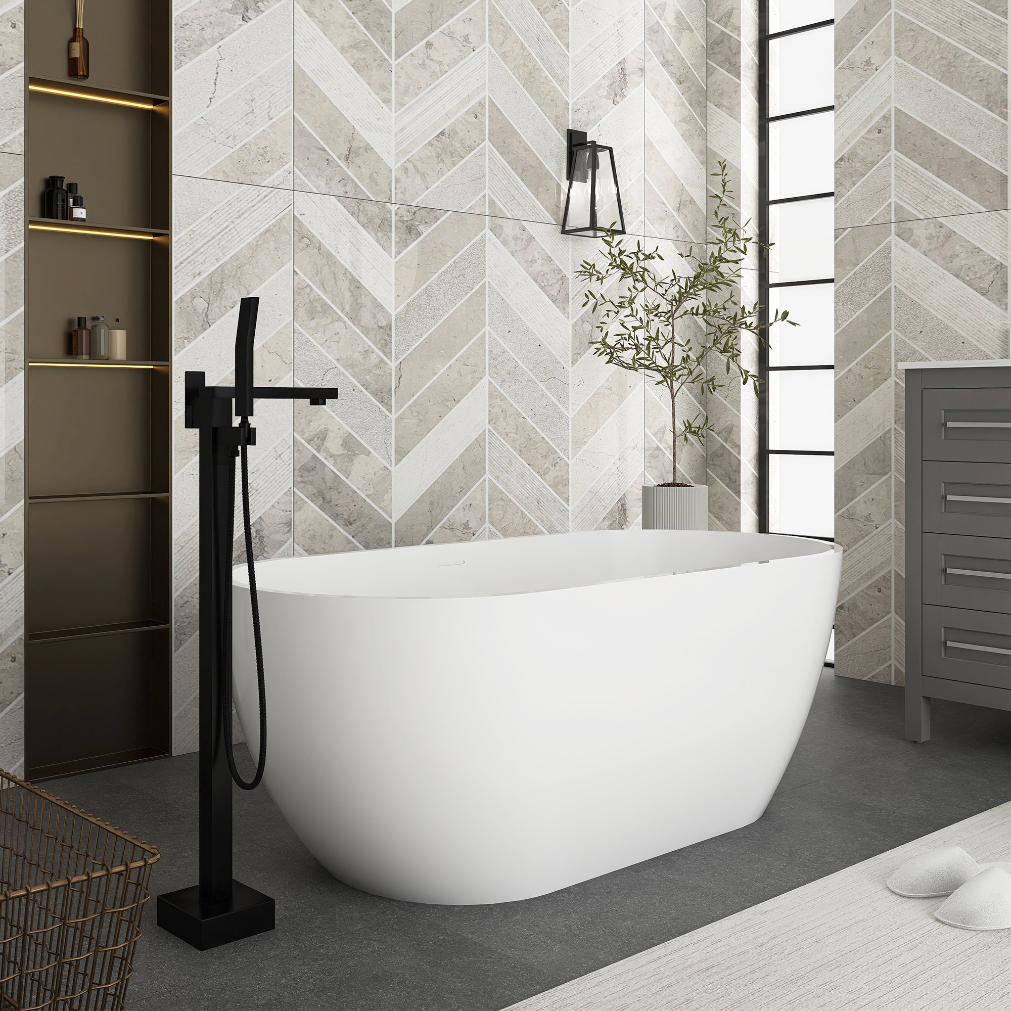 59 in. Acrylic Freestanding Soaking Bathtub in Glossy White