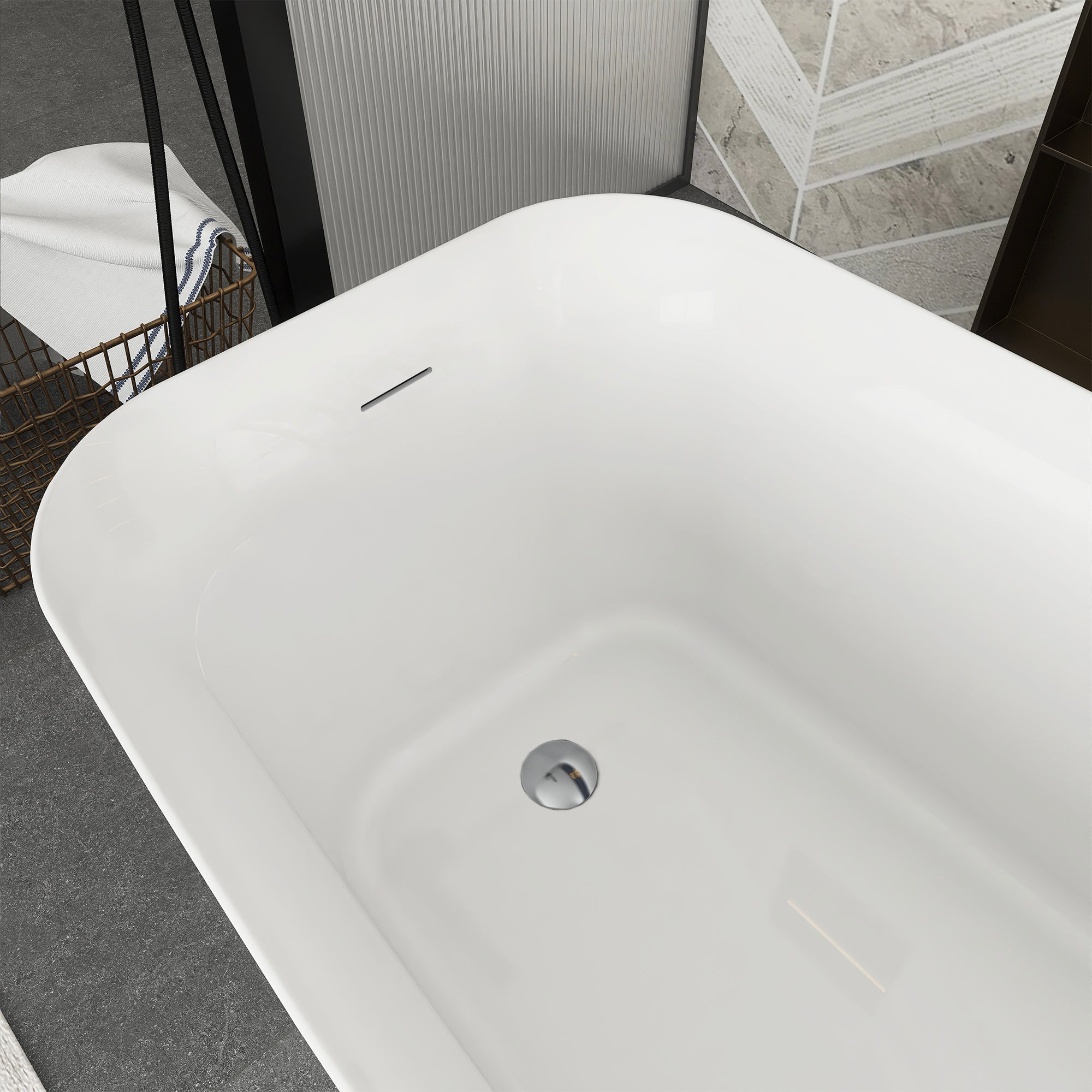 Soaking Bathtub with Reversible Drain in Glossy White