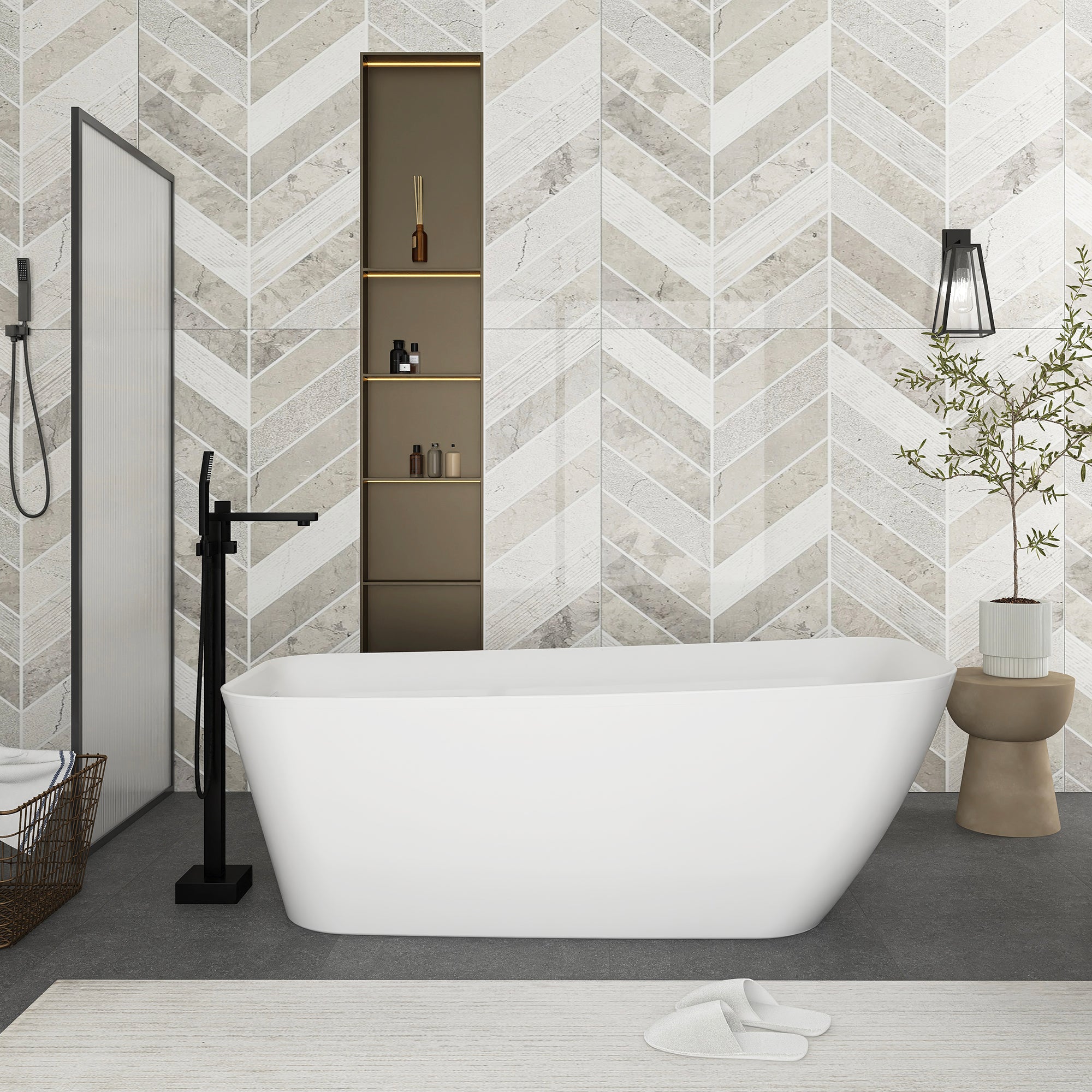 Soaking Bathtub with Reversible Drain in Glossy White