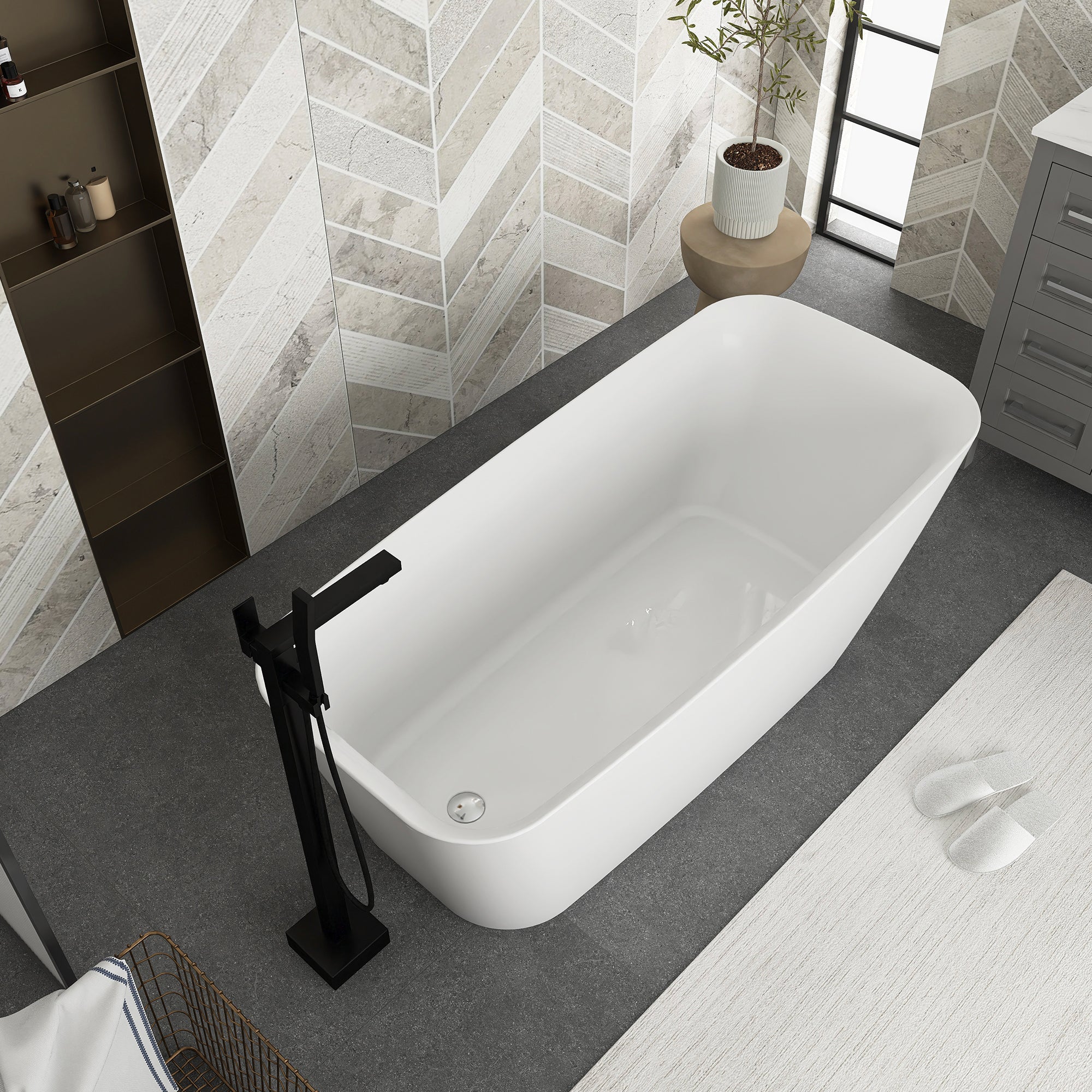 Soaking Bathtub with Reversible Drain in Glossy White