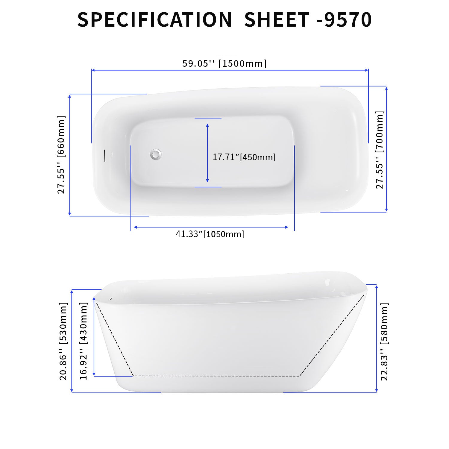 Soaking Bathtub with Reversible Drain in Glossy White