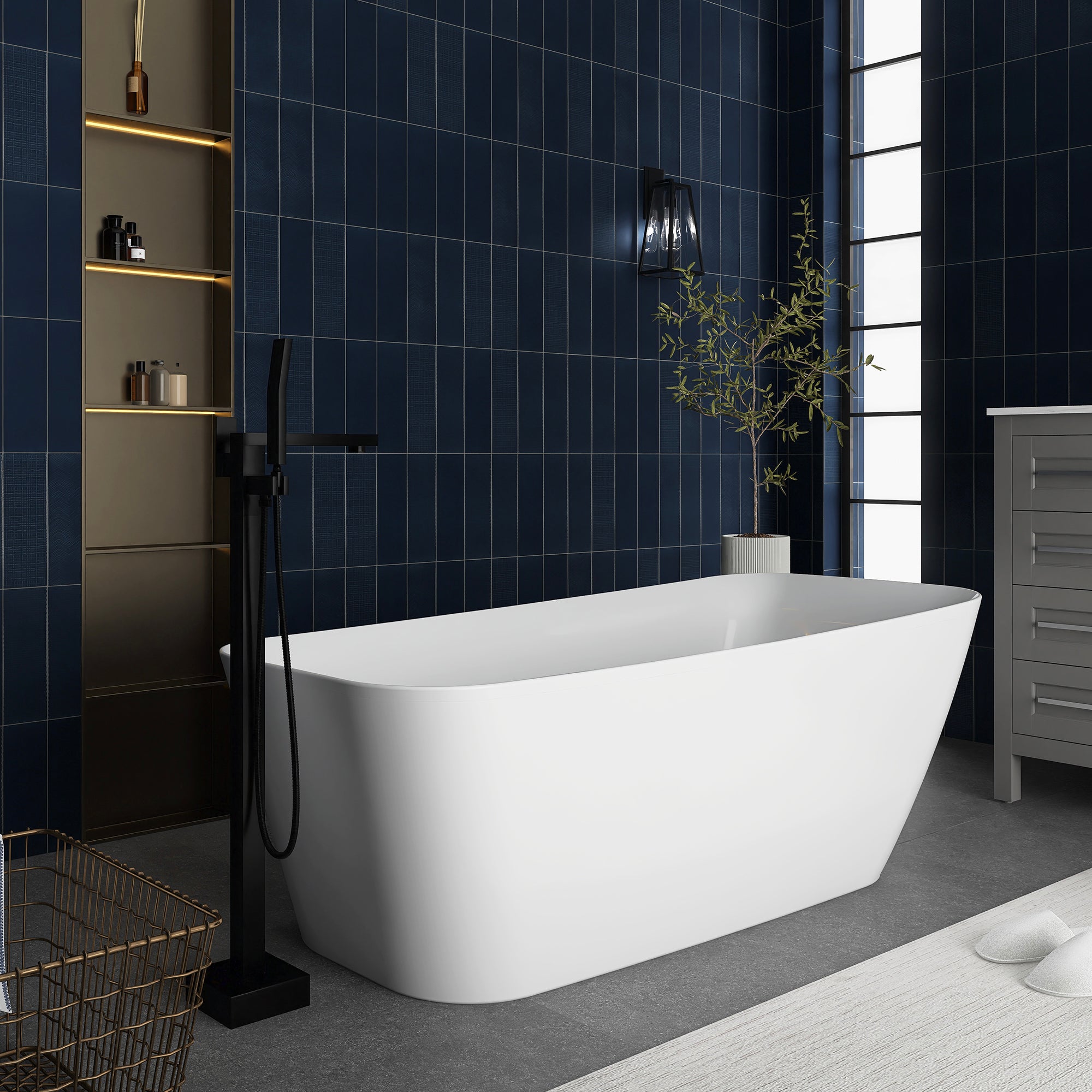 Soaking Bathtub with Reversible Drain in Glossy White