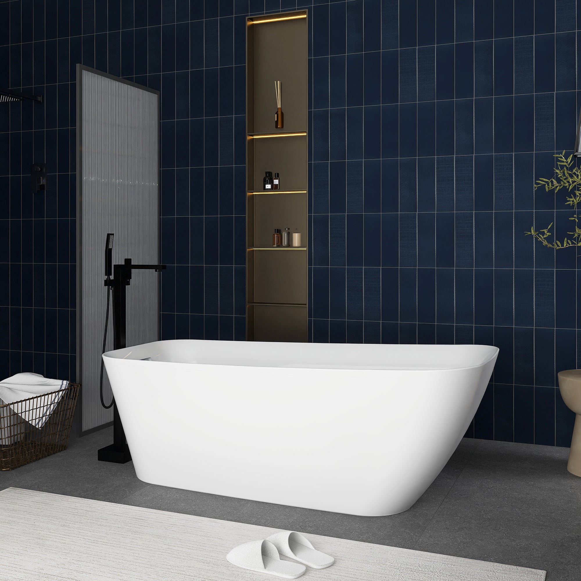 Soaking Bathtub with Reversible Drain in Glossy White