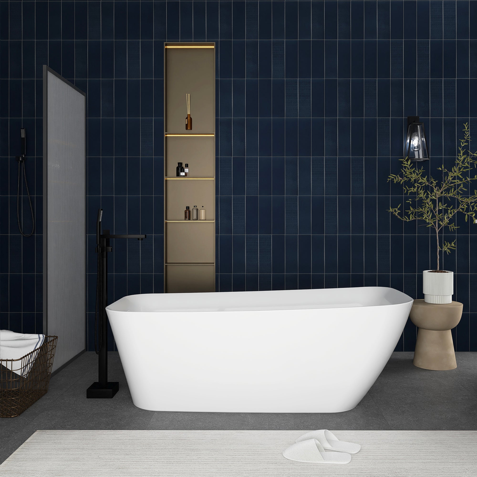 Soaking Bathtub with Reversible Drain in Glossy White