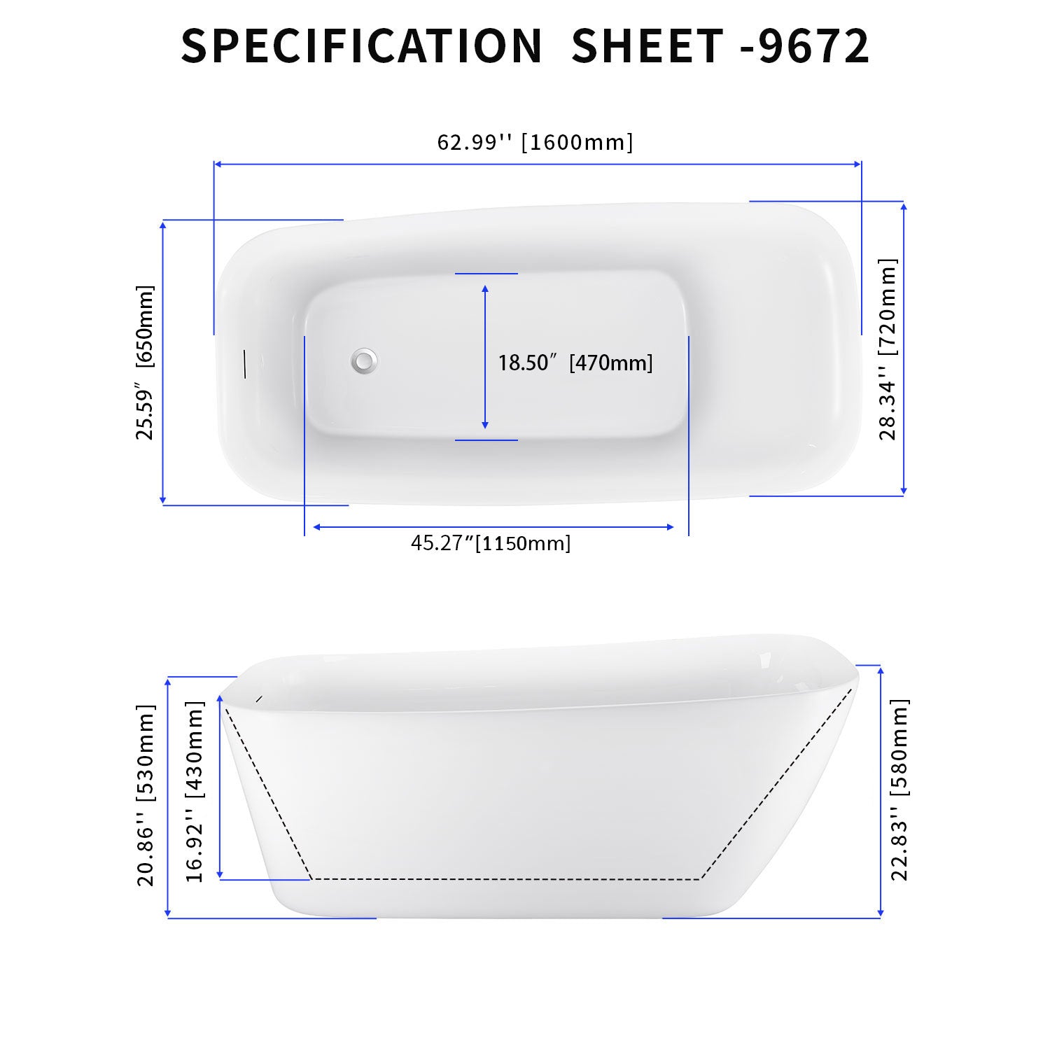 Soaking Bathtub with Reversible Drain in Glossy White