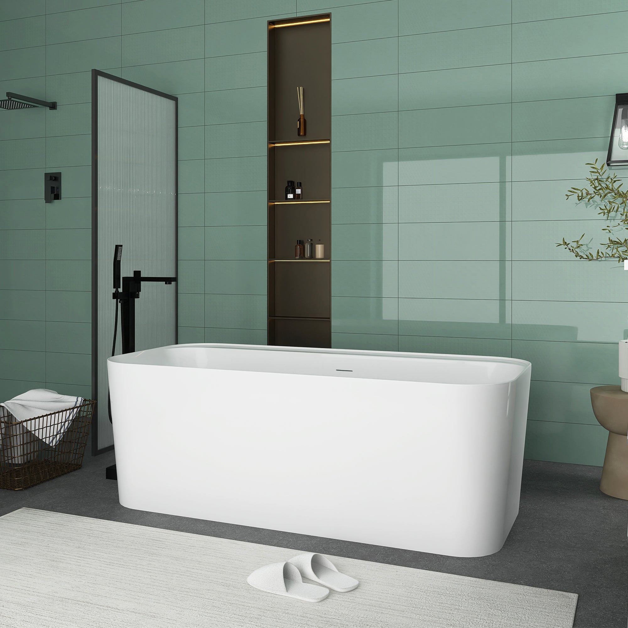 Soaking Bathtub with Center Drain in Glossy White