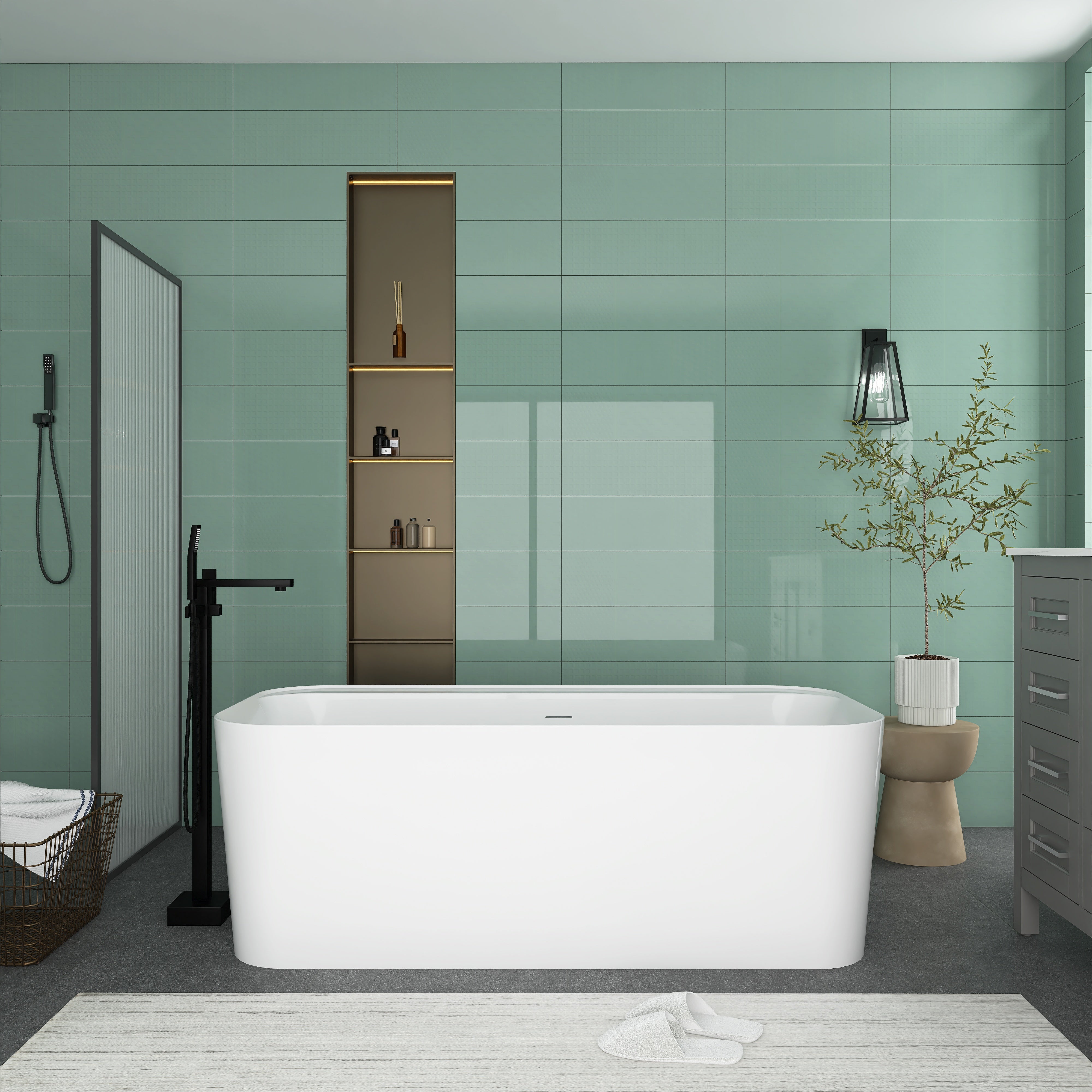 Soaking Bathtub with Center Drain in Glossy White