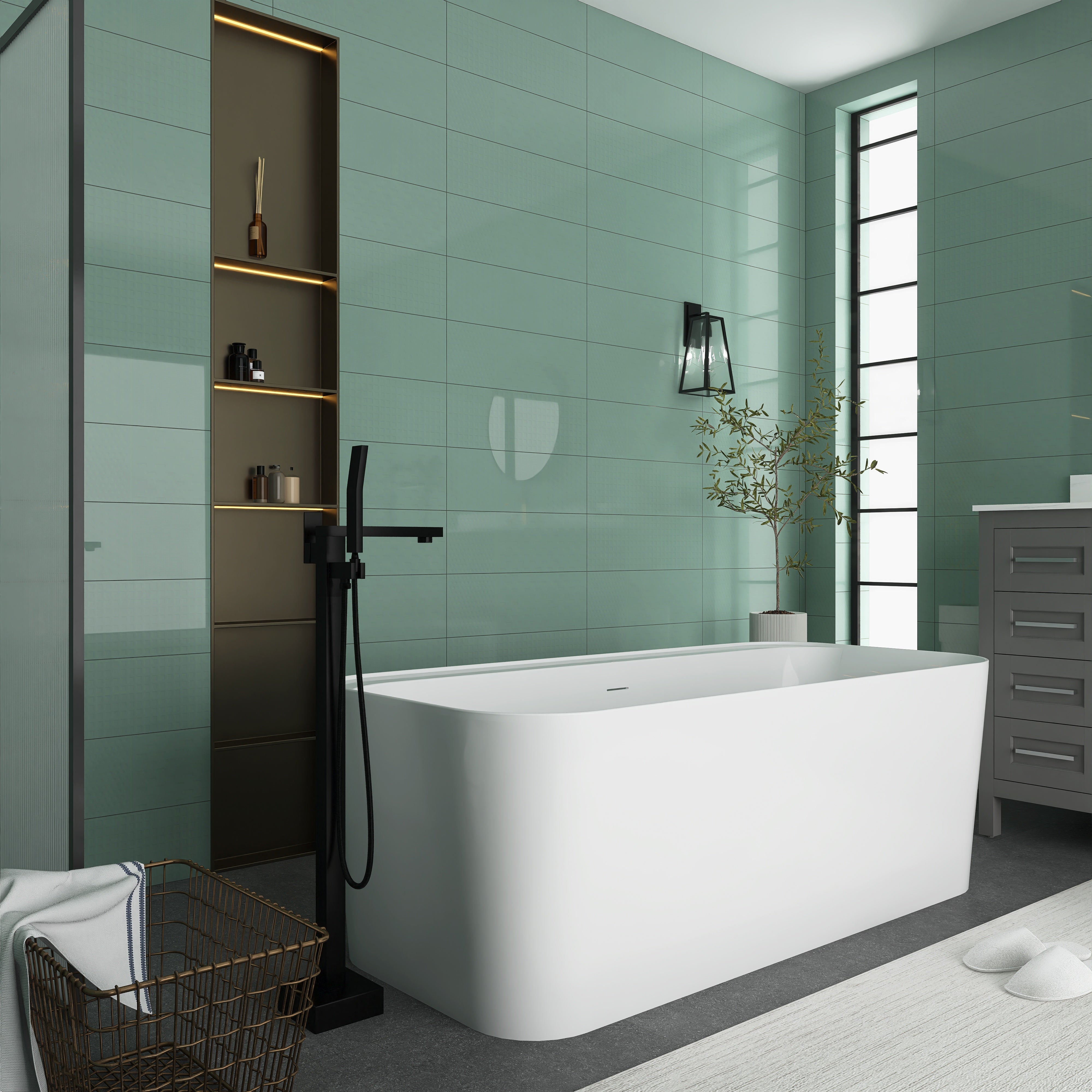 Soaking Bathtub with Center Drain in Glossy White