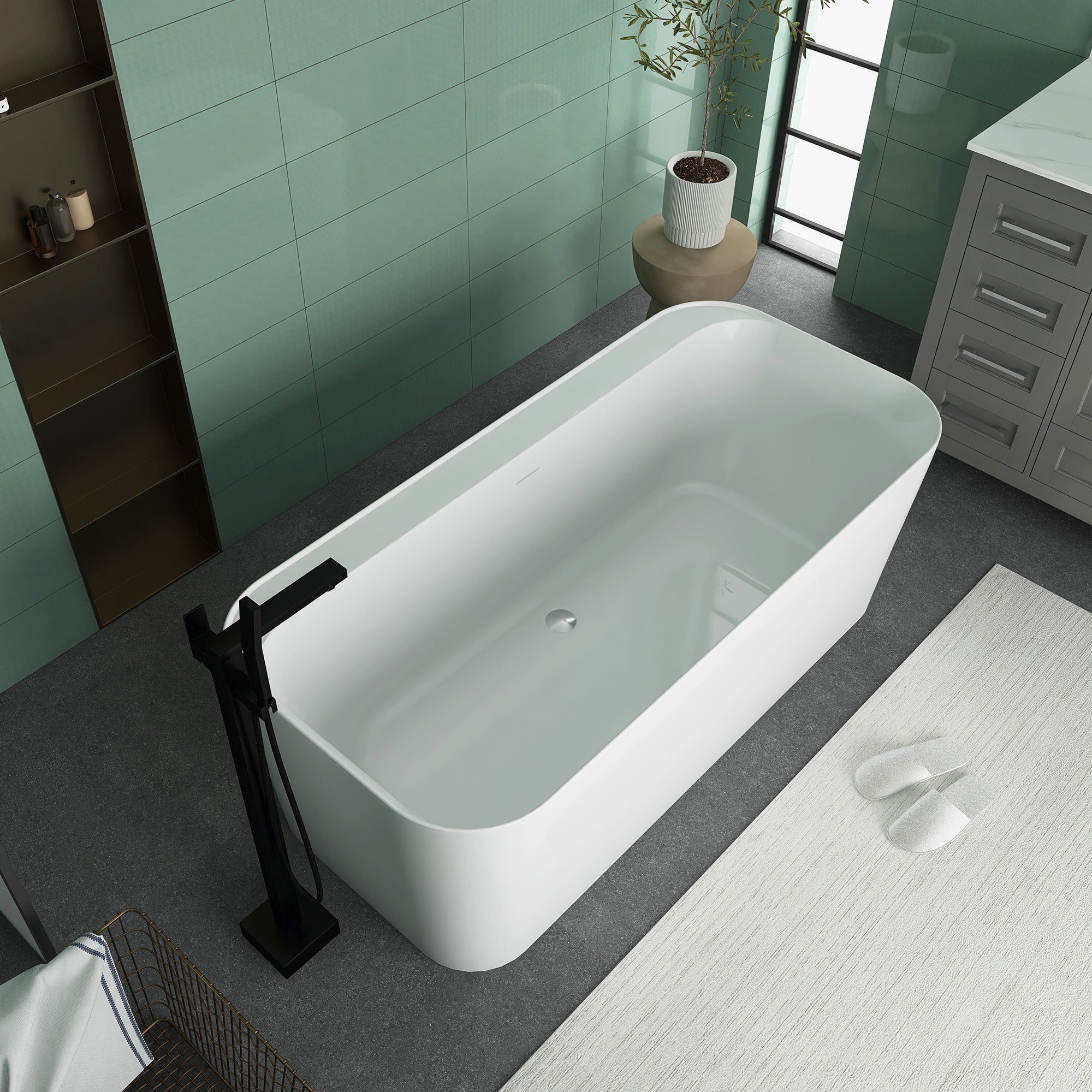 Soaking Bathtub with Center Drain in Glossy White
