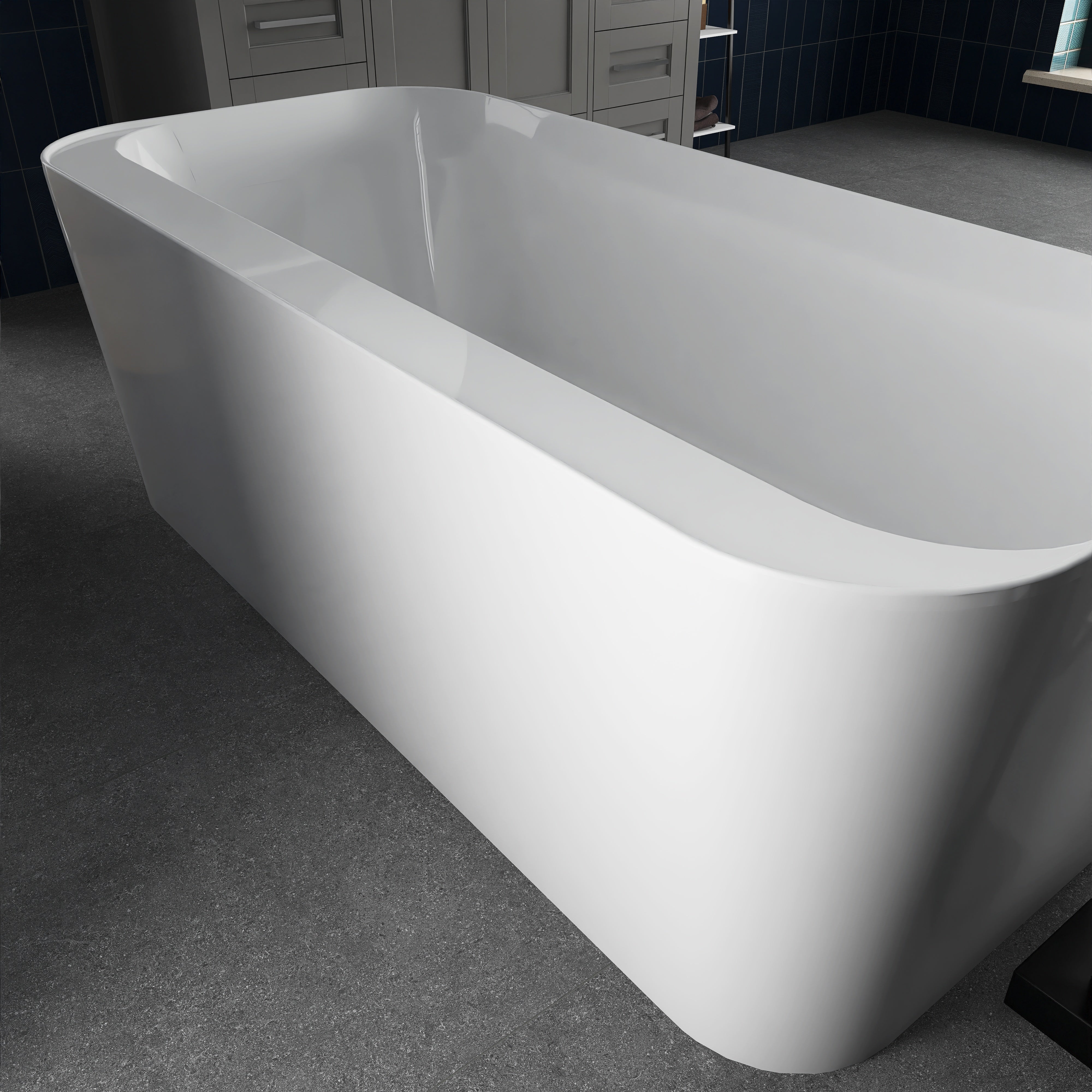 Soaking Bathtub with Center Drain in Glossy White
