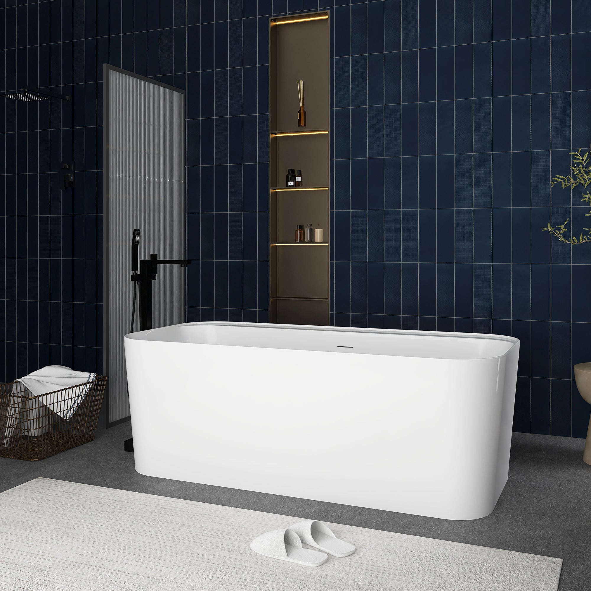Soaking Bathtub with Center Drain in Glossy White