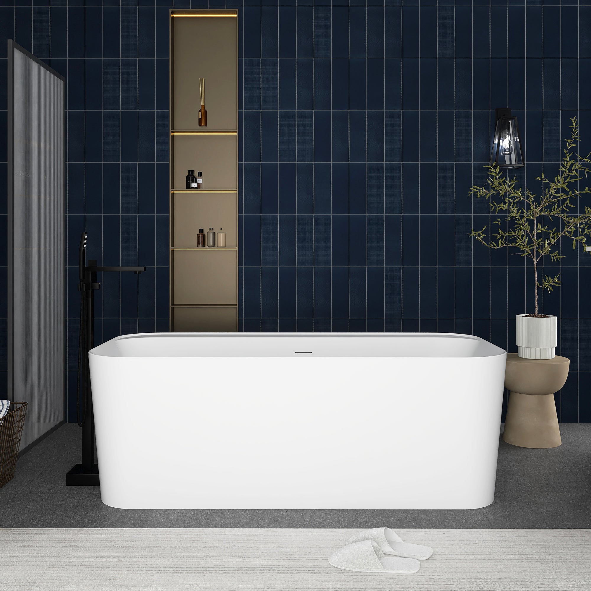 Soaking Bathtub with Center Drain in Glossy White