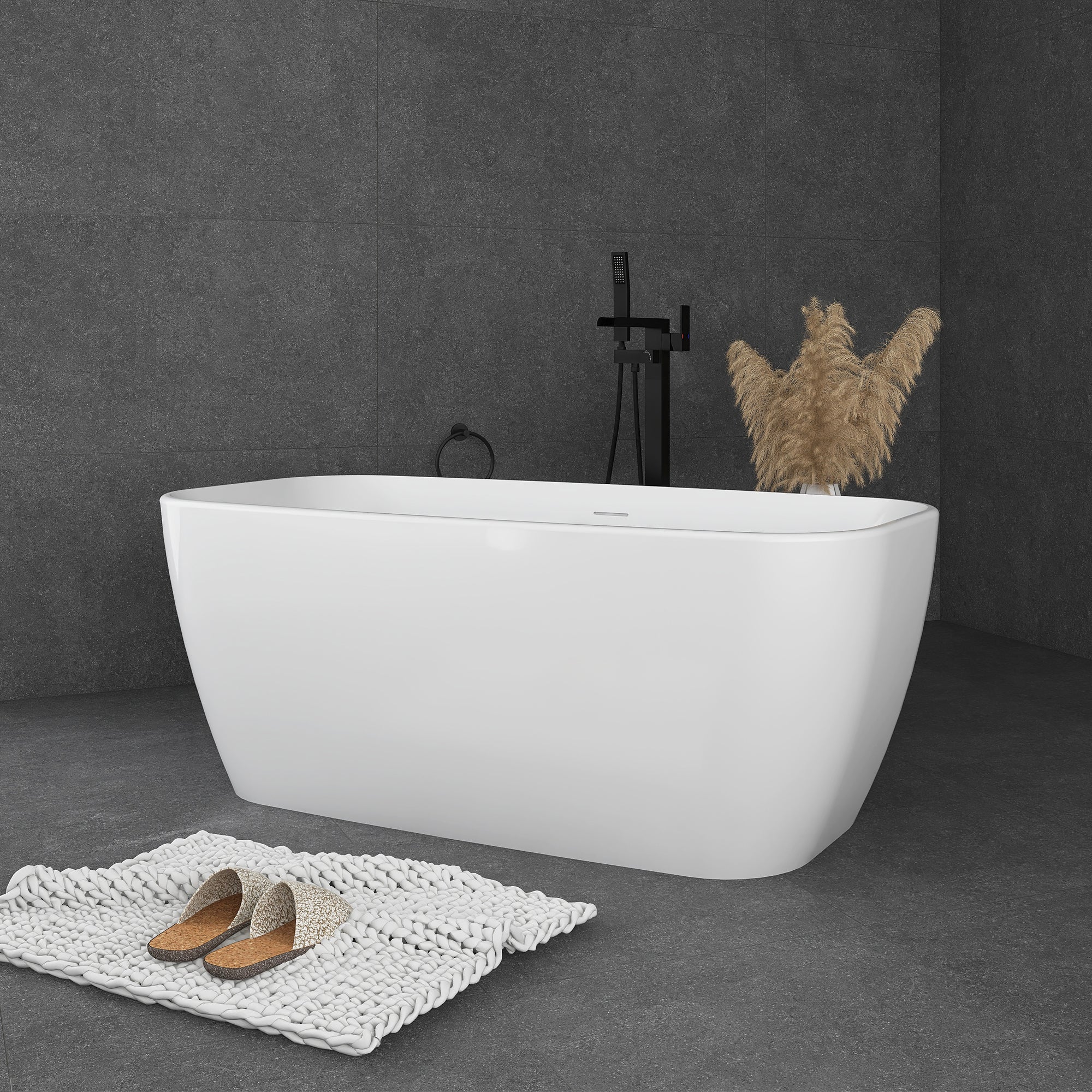 59 in. x 28 in. Soaking Bathtub with Center Drain in Glossy White